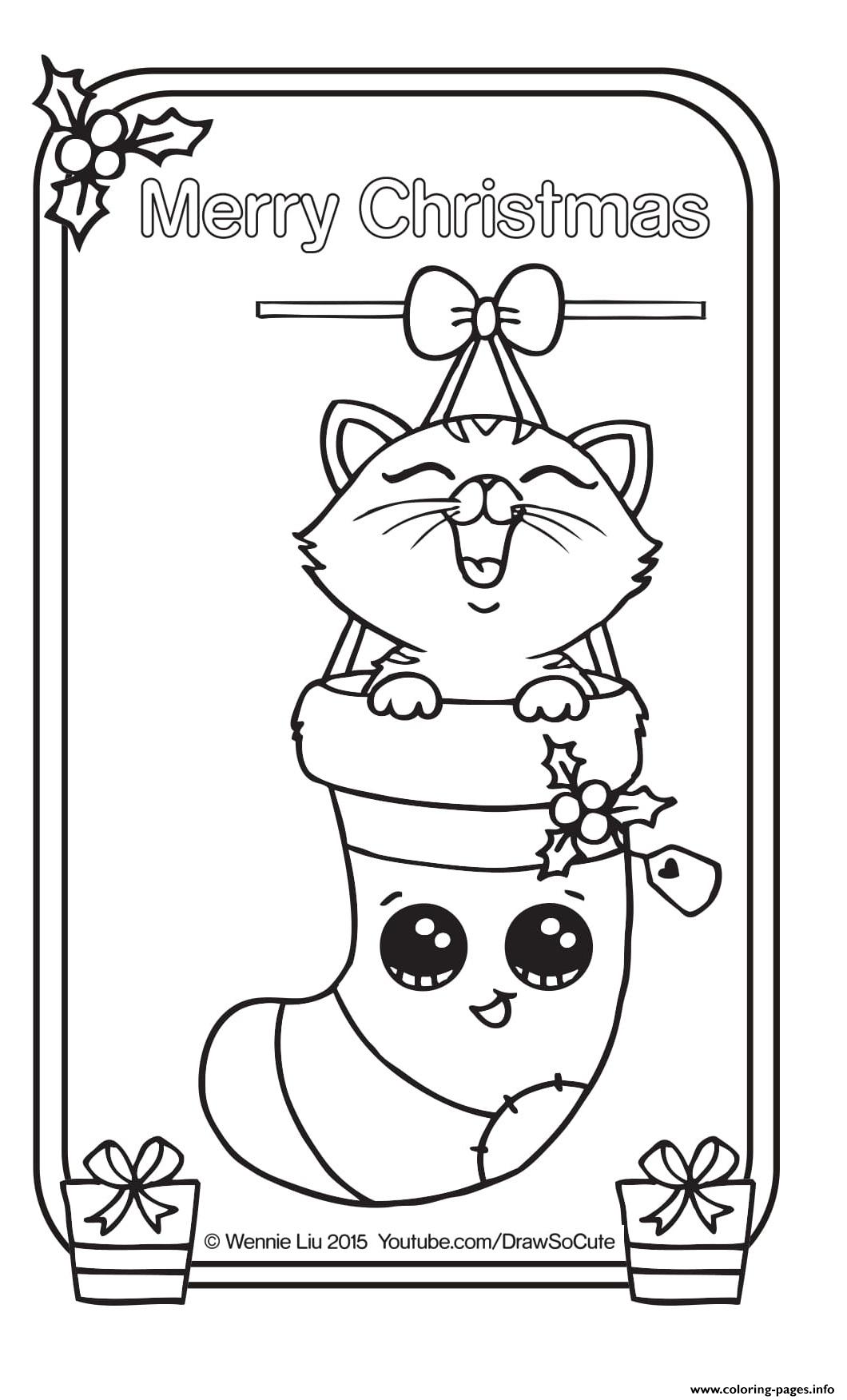 Christmas Card Kitten Draw So Cute coloring