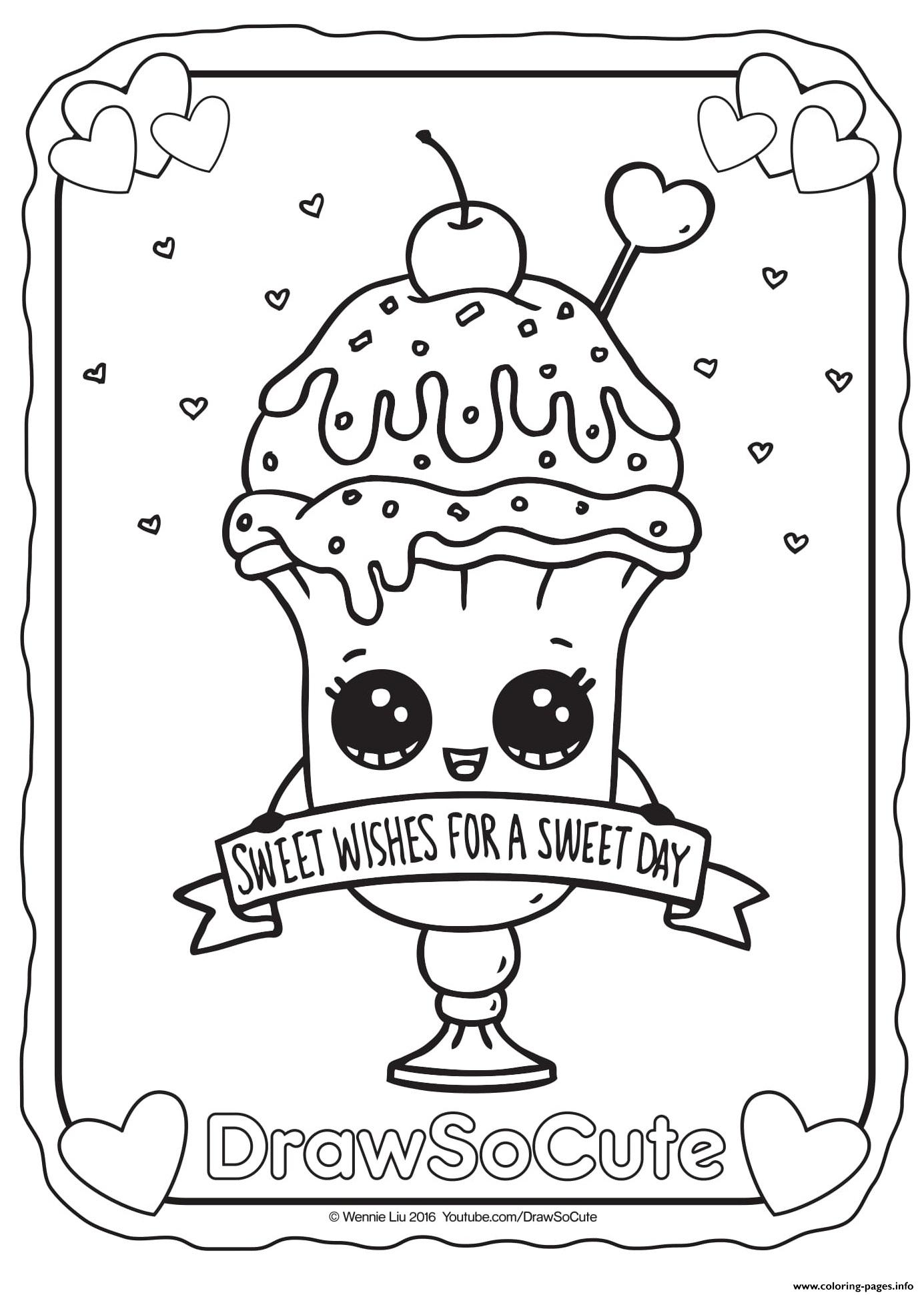 Valentine Ice Cream Sundae Draw So Cute Coloring page Printable