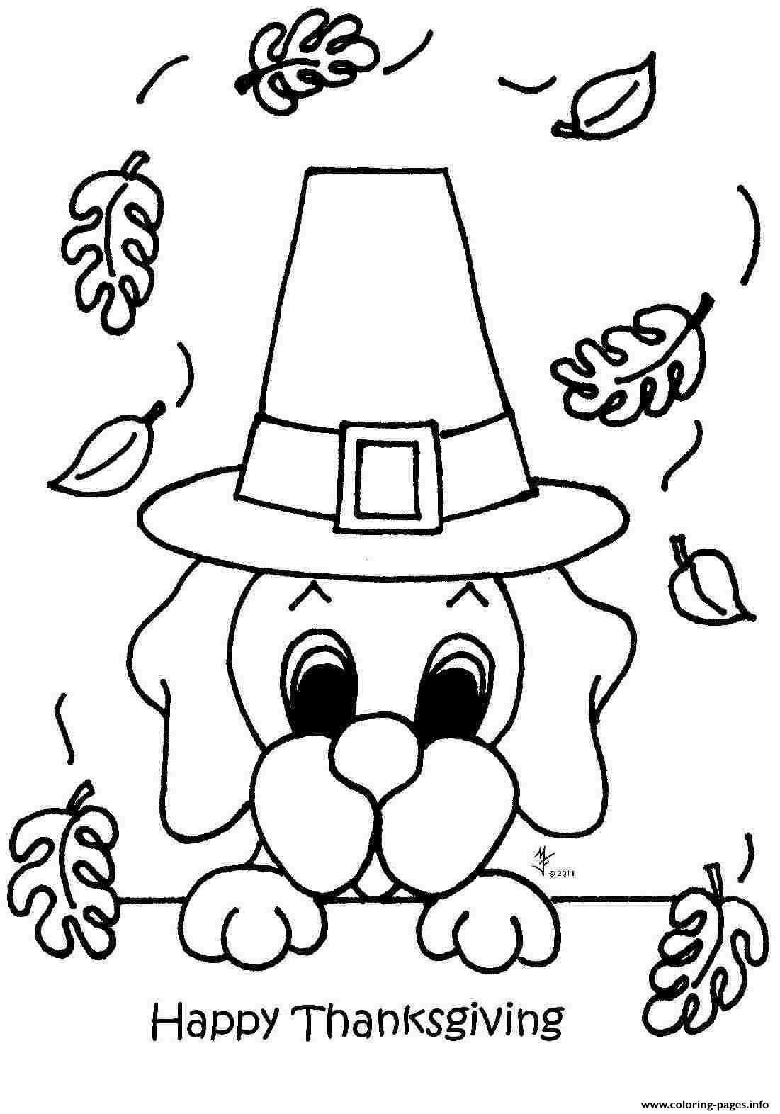 Happy Thanksgiving Cute Dog Coloring page Printable