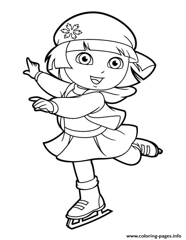 Dora Ice Skating A4 coloring pages