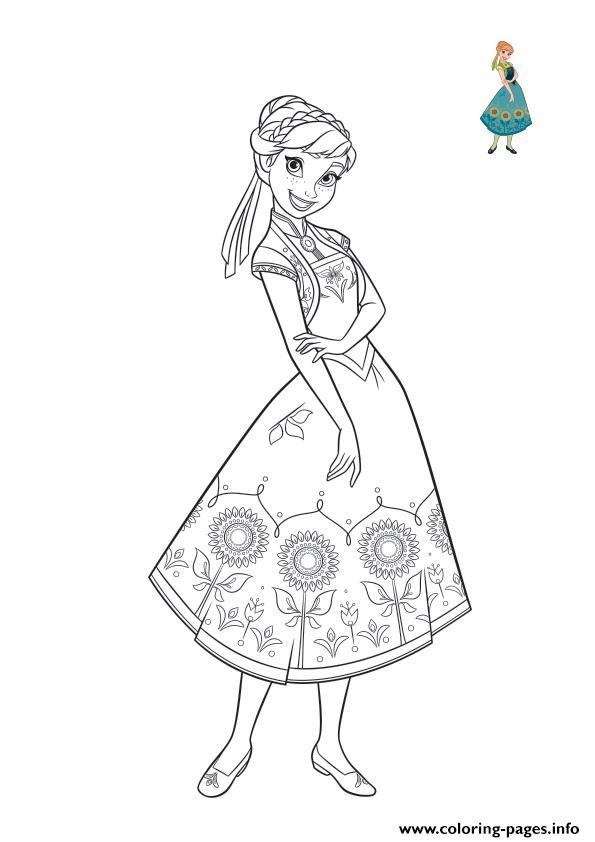 Anna Beautiful Dress For Summer Frozen coloring