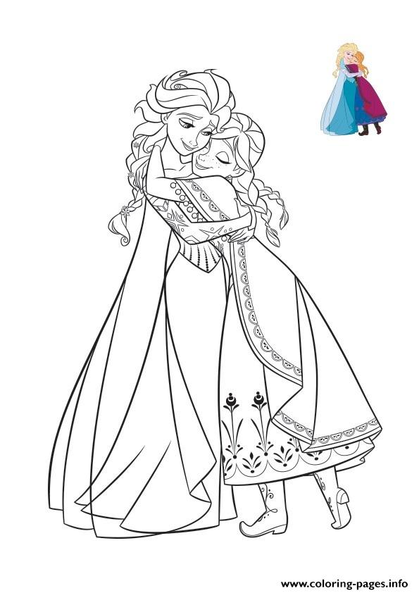 Download Hug With Sisters Frozen Elsa Anna 2 Coloring Pages Printable