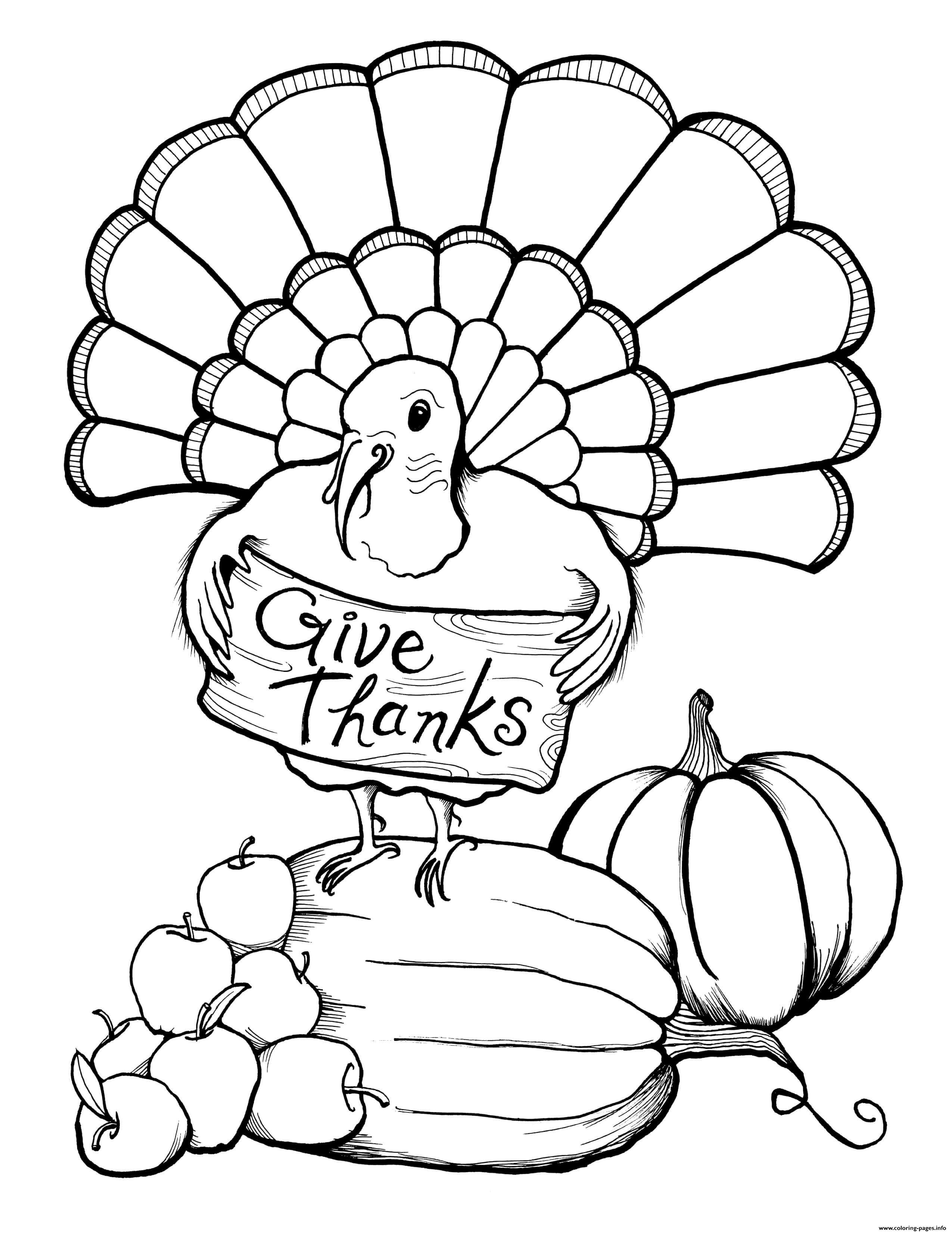 Adult Thanksgiving Turkey Give Thanks Coloring Page Printable