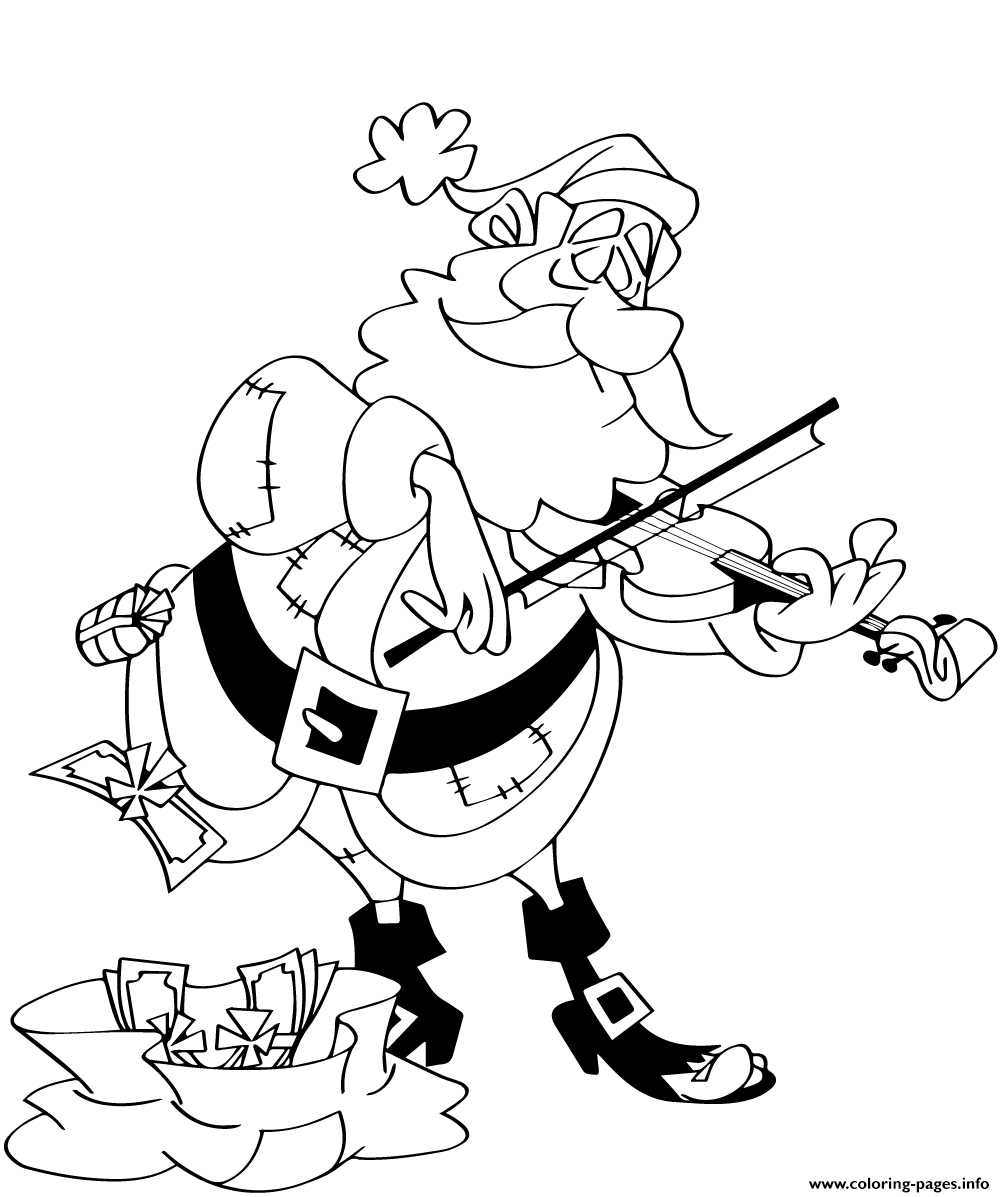 Santa Playing The Violin Christmas coloring