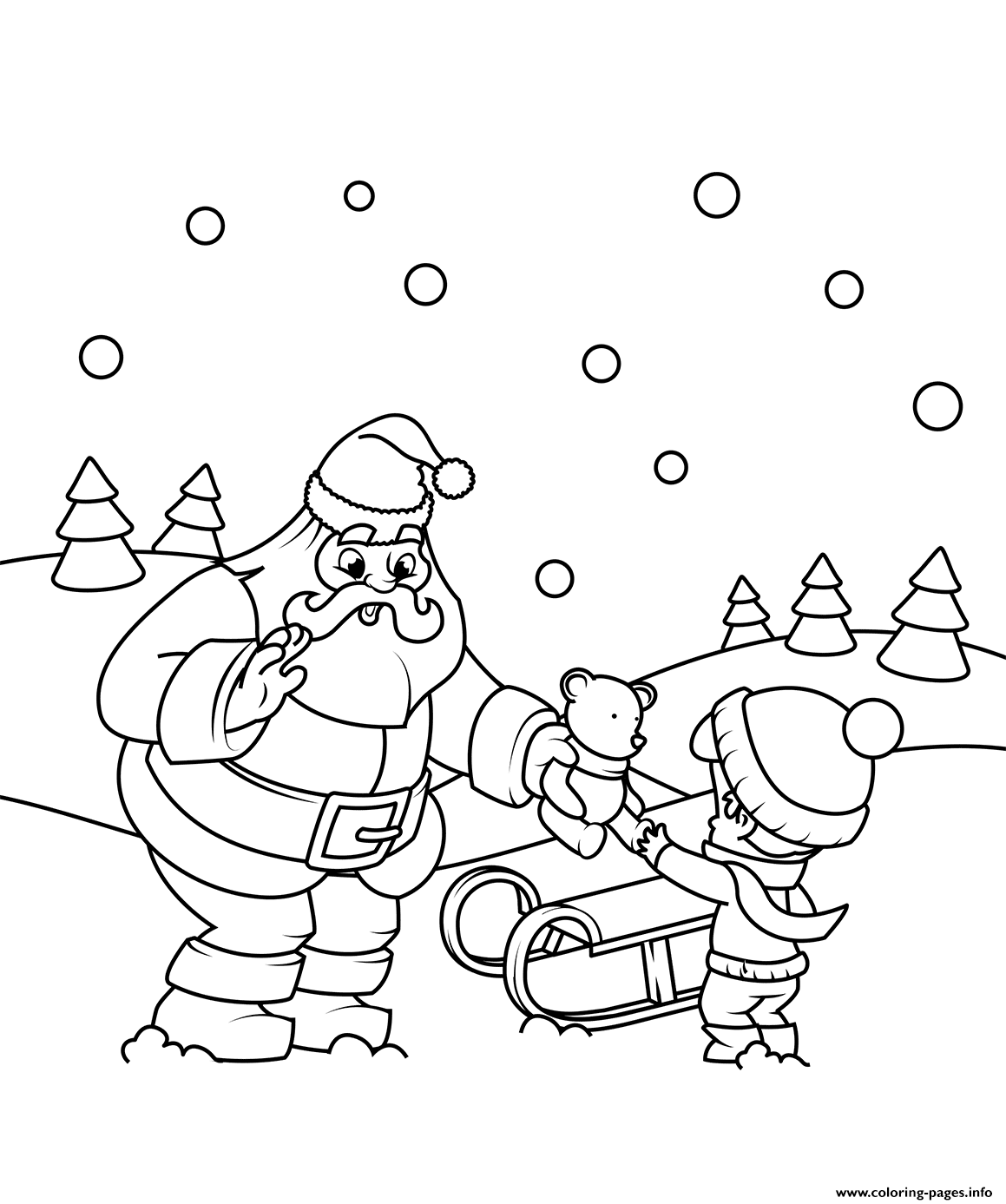 Santa Gives A Gift To A Boy Christmas coloring