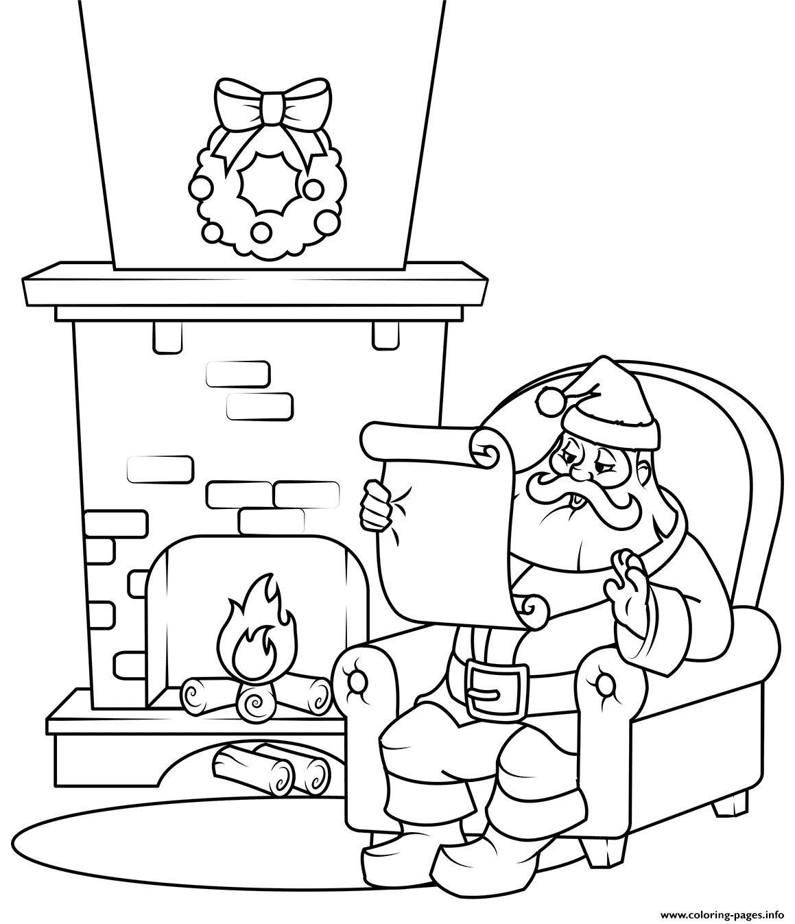 Santa Checking His List Christmas Coloring Page Printable