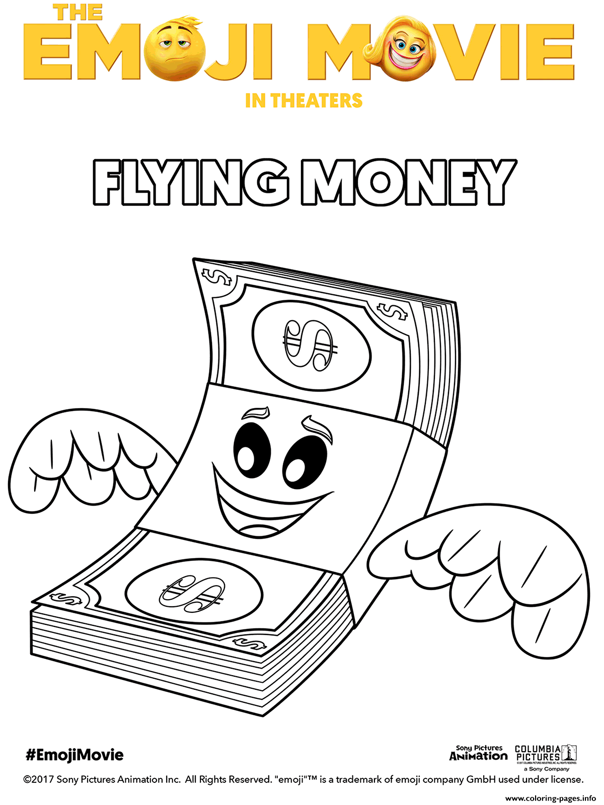 Flying Money Emoji Movie coloring