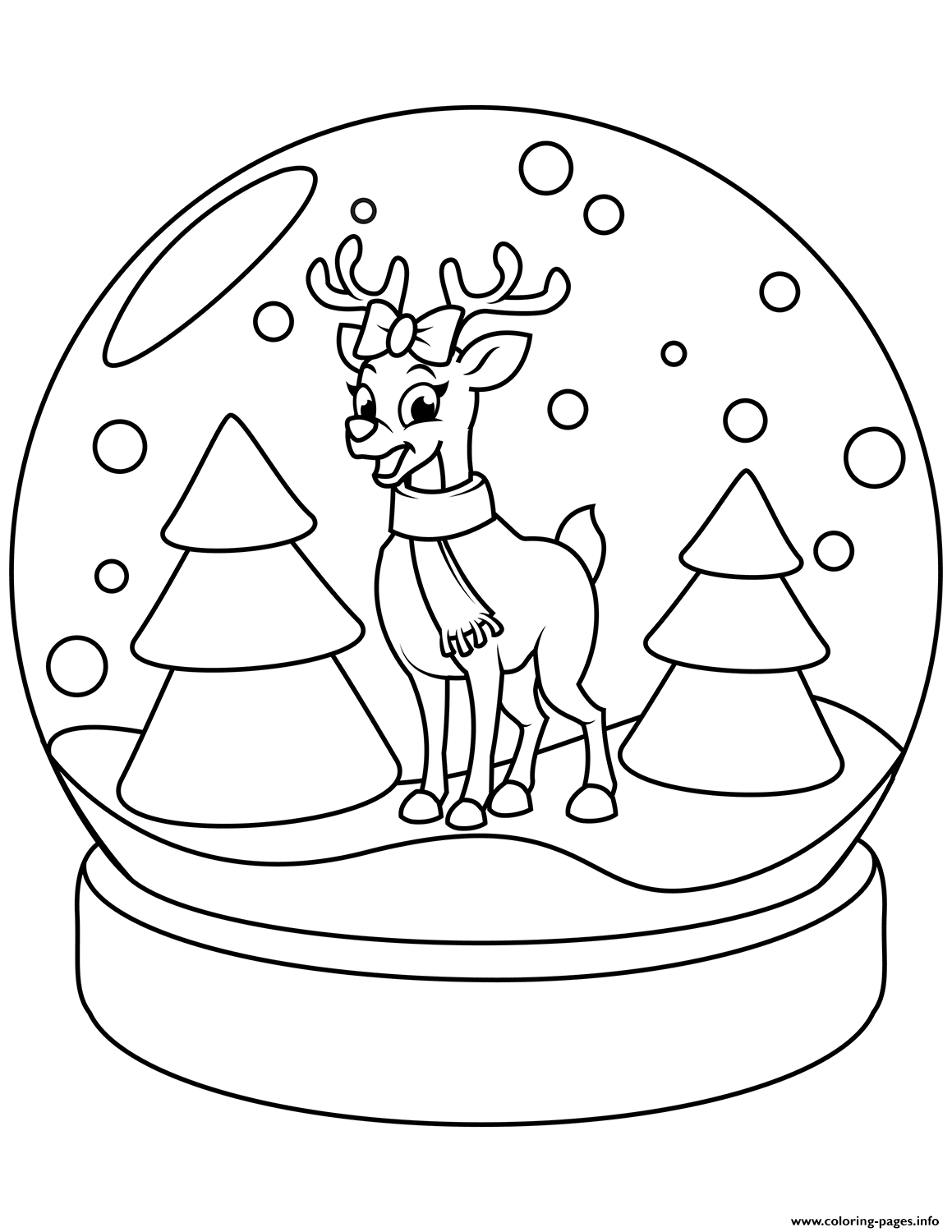 Christmas Snow Globe With Reindeer Coloring page Printable