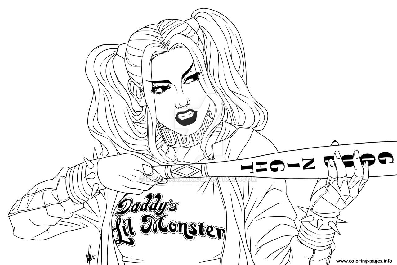 Harley With Bat Suicide Squad coloring