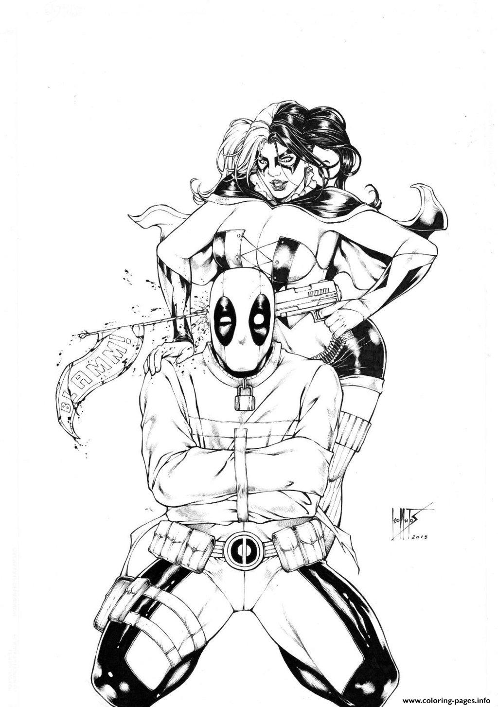 Harley Quinn And Deadpool By Leomatos Coloring Pages Printable