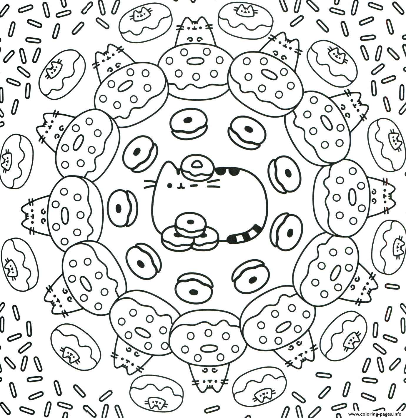 Pusheen The Cat Donuts Pattern coloring