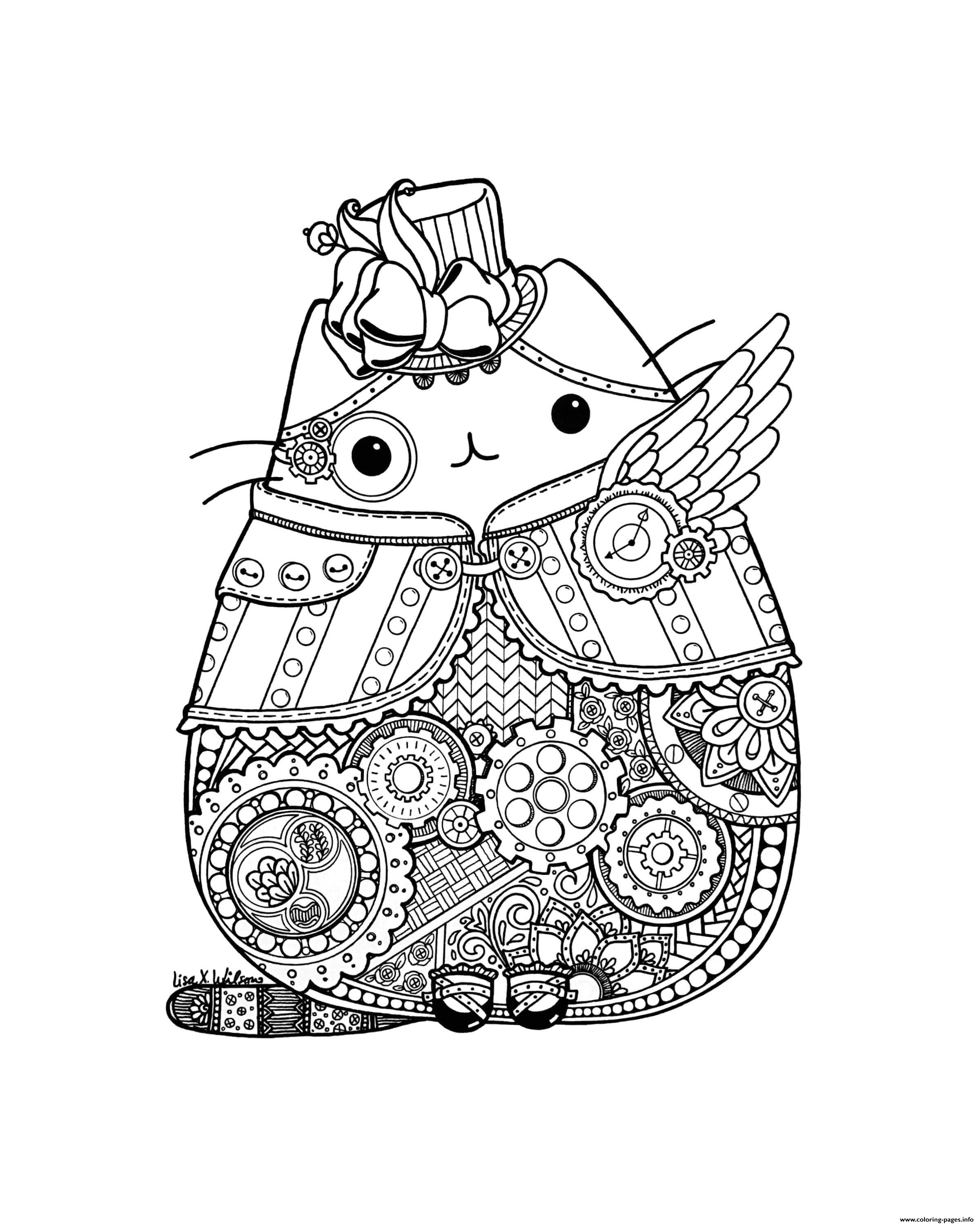 Pusheen Adult Complex Zentangle Coloring Page Printable 2738