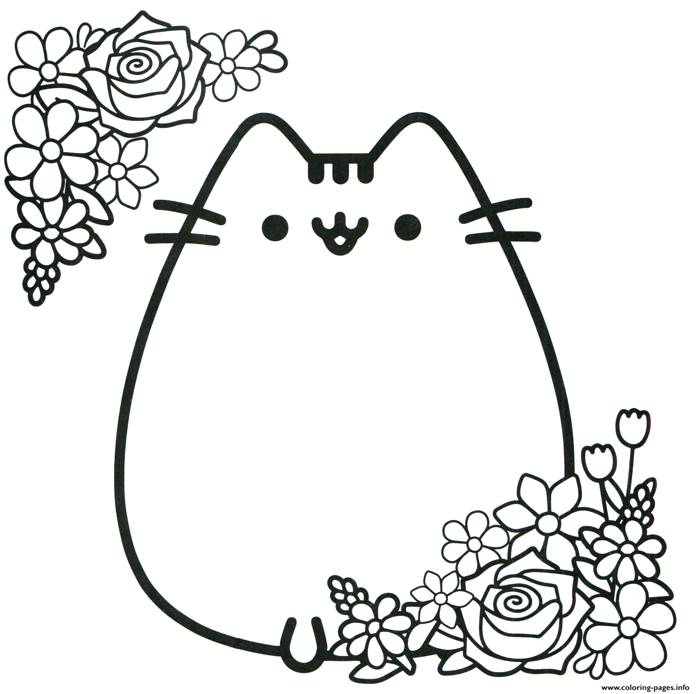 Pusheen Valentines Days Flowers Coloring page Printable