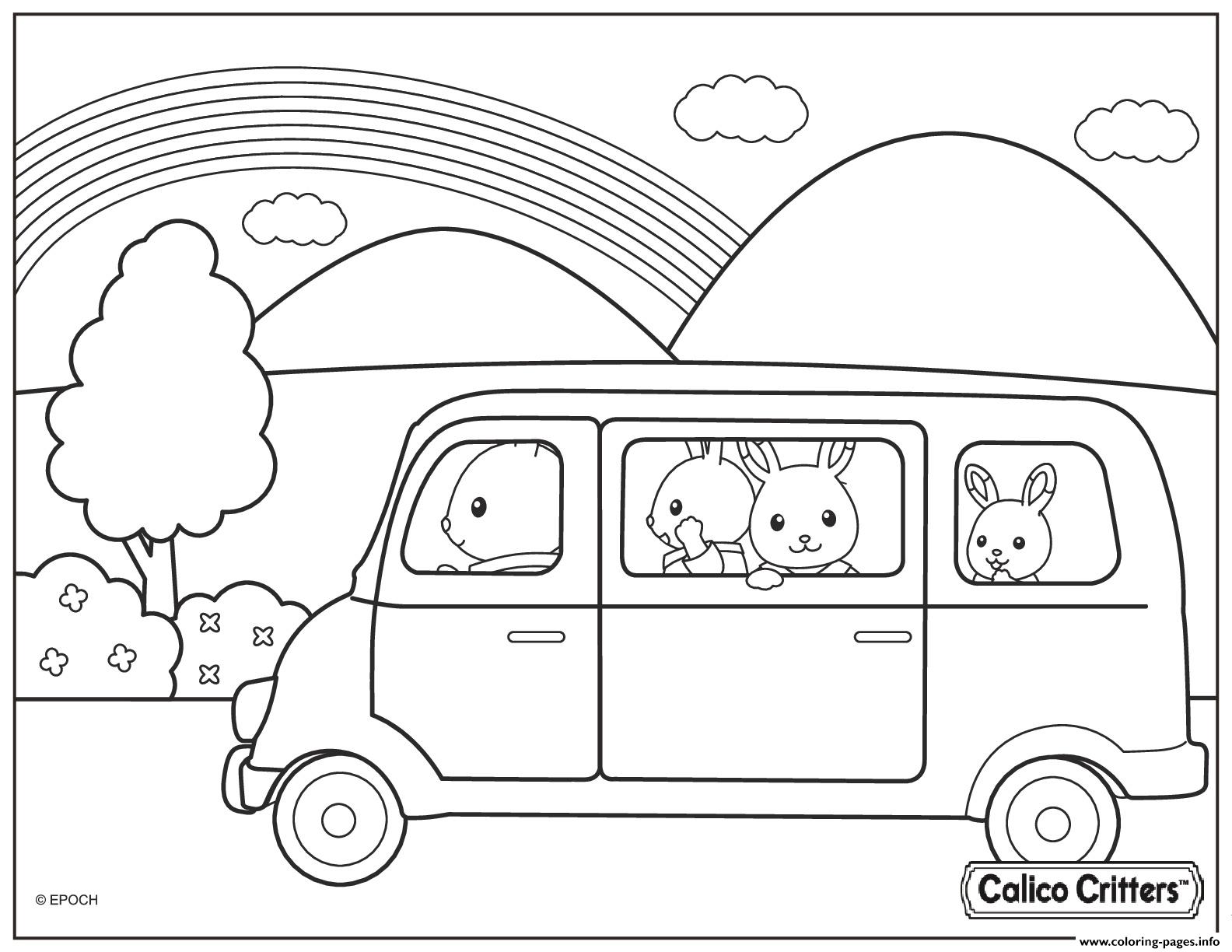 Calico Critters In The Car For Trip coloring
