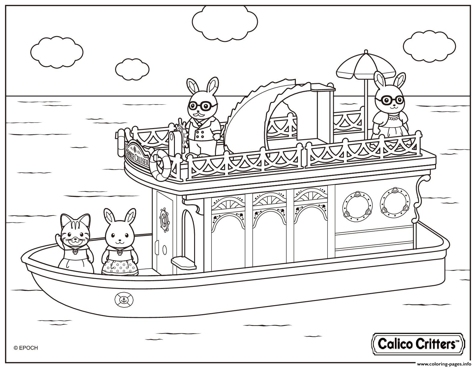 Calico Critters Having Fun On The Boat coloring