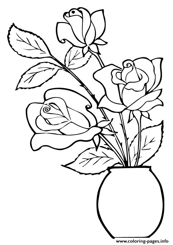 Three Roses In A Pot A4 Coloring page Printable