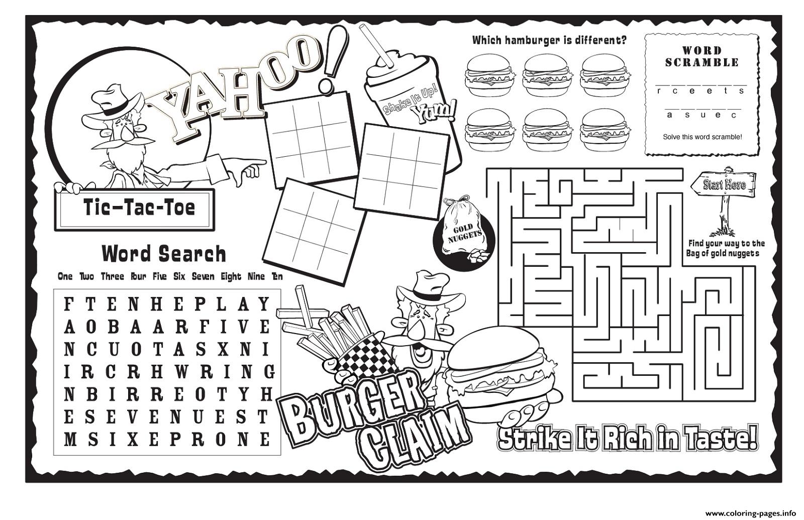 Burger Claim Kids Activity Sheet Free coloring
