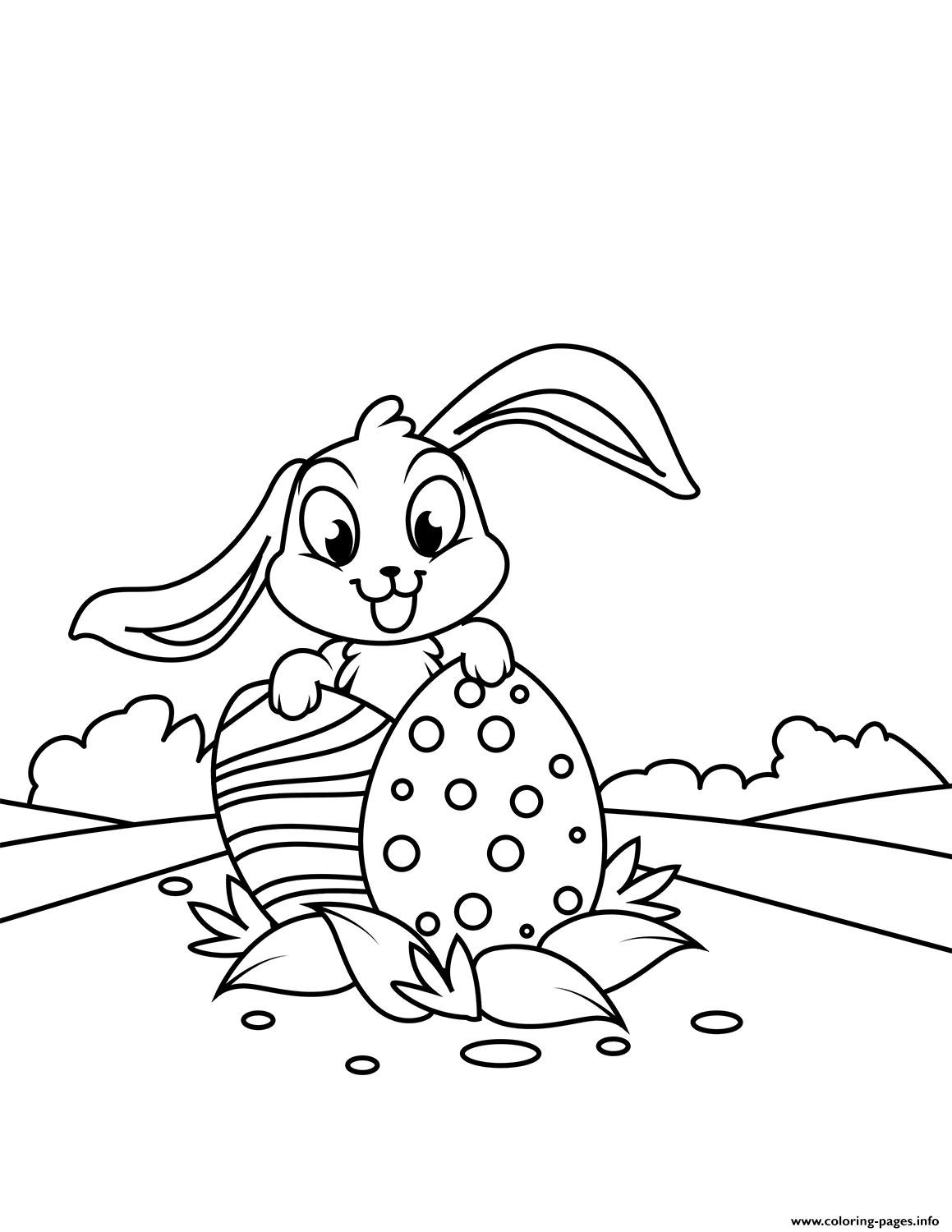 Cute Bunny With Two Easter Eggs Coloring Pages Printable