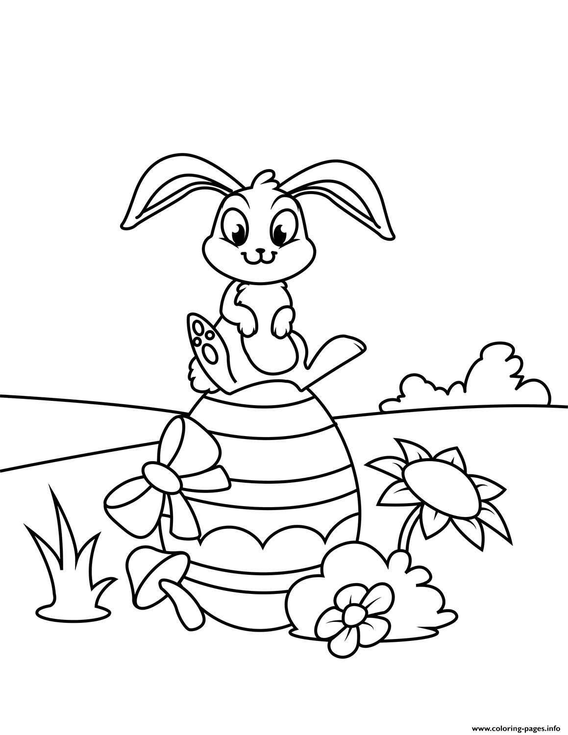 Cute Bunny Sitting On Easter Egg coloring