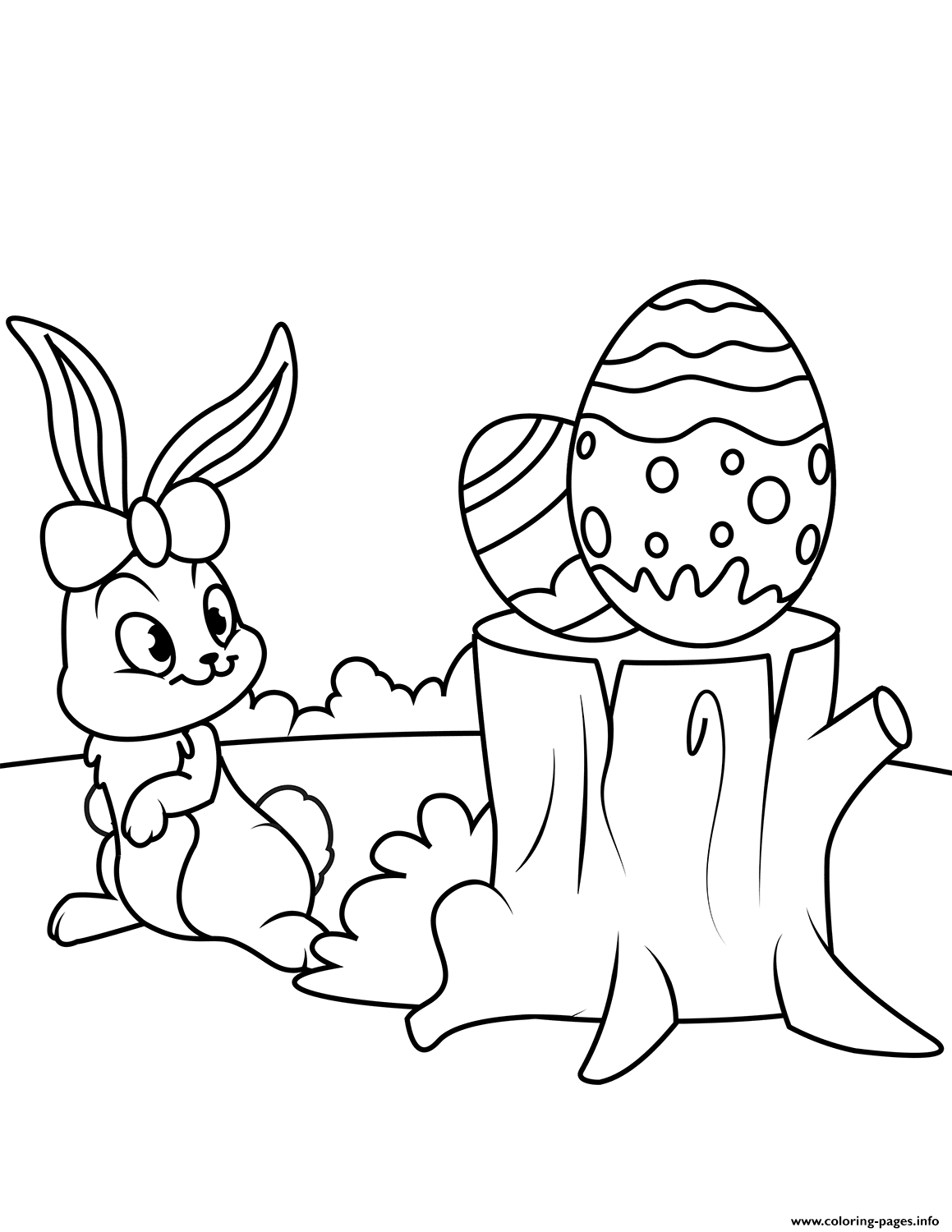 Cute Easter Bunny And Eggs On Hemp  coloring