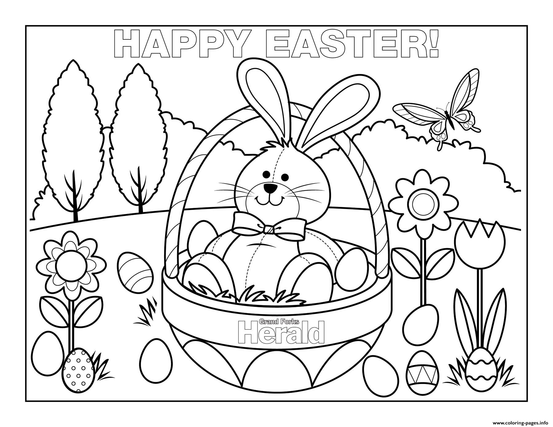 happy easter cute bunny rabbit eggs coloring pages printable