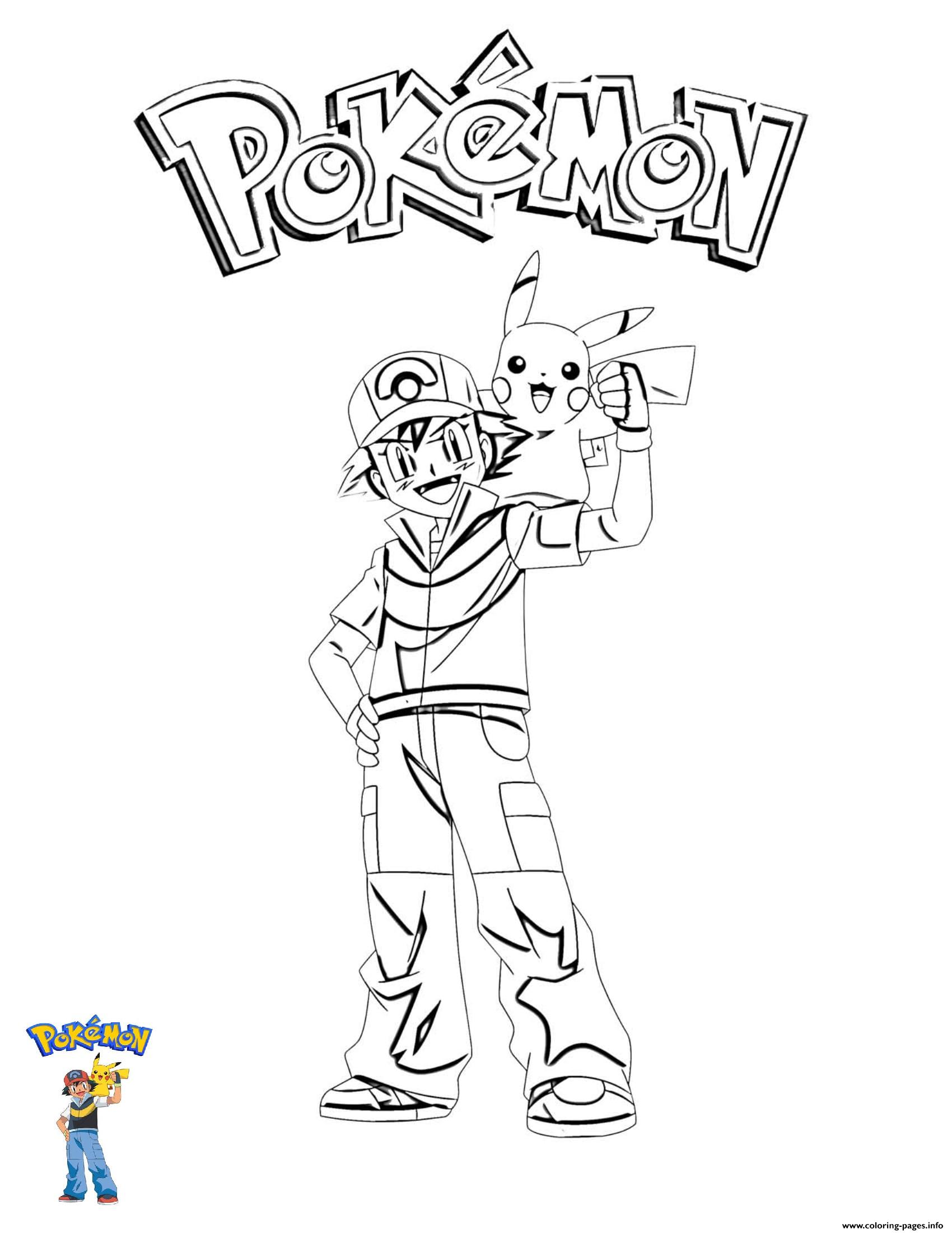3 Ash And Pikachu Pokemon Coloring Page Printable