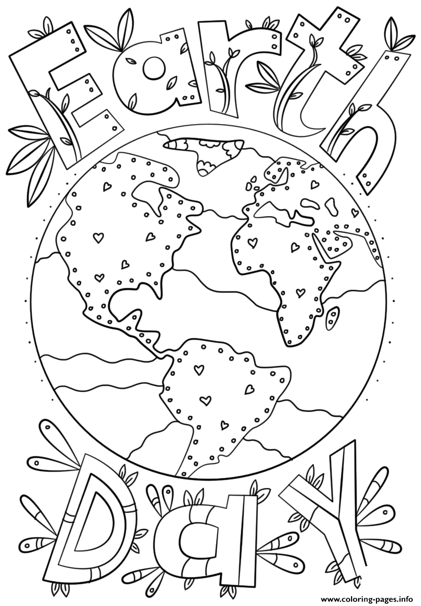 Earth Day Doodle Adult Coloring page Printable
