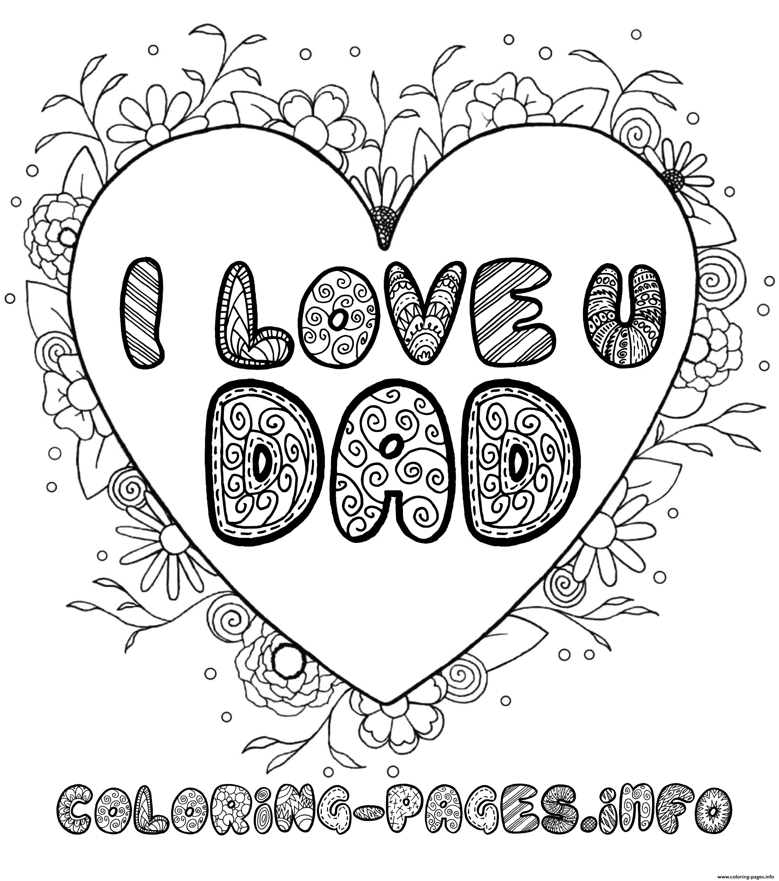 Fathers Day I Love You Dad Coloring page Printable