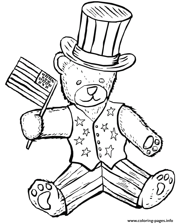 Patriotic 4th Of July Teddy Bear coloring