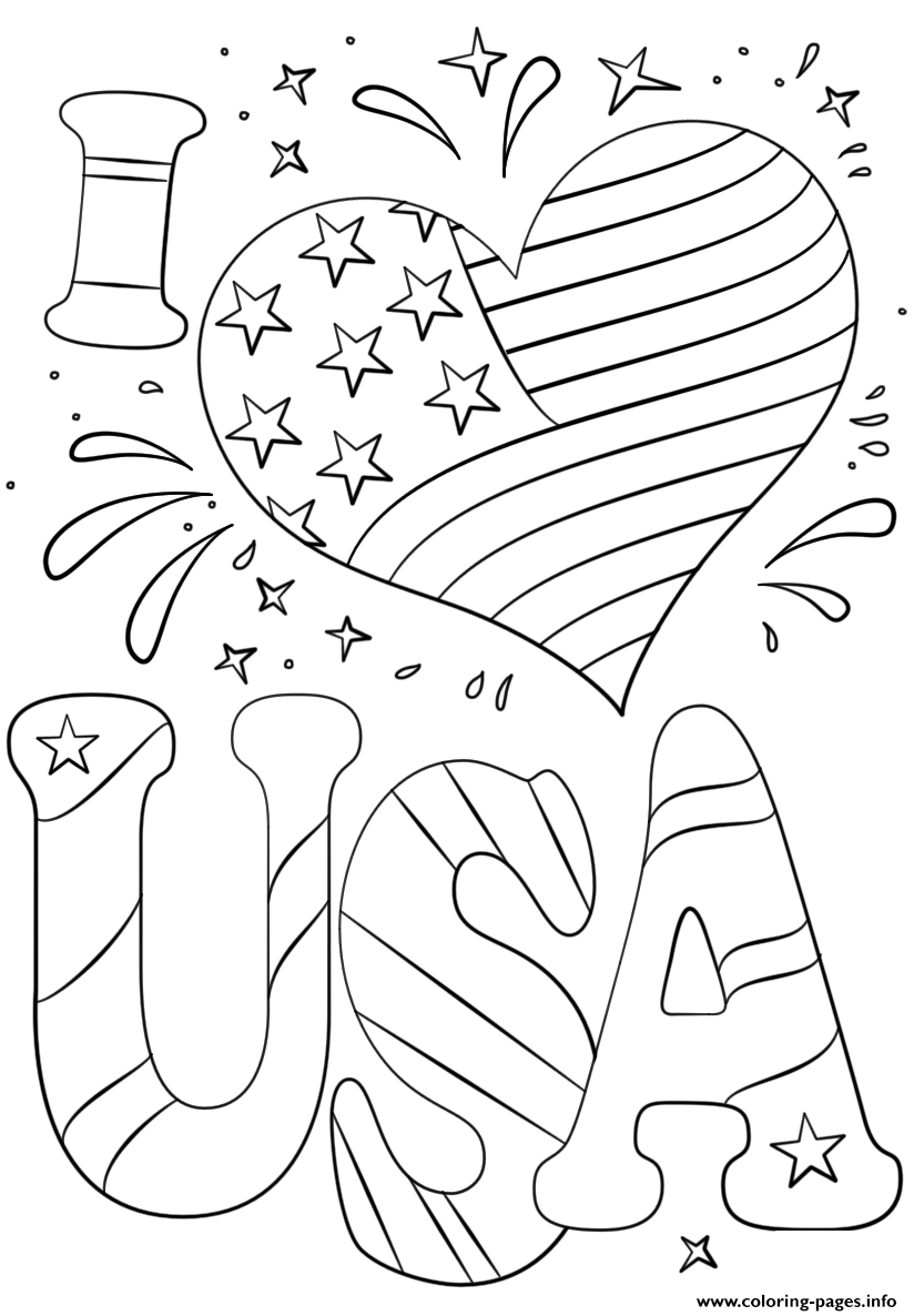 I Love Usa 4th July Coloring Pages Printable