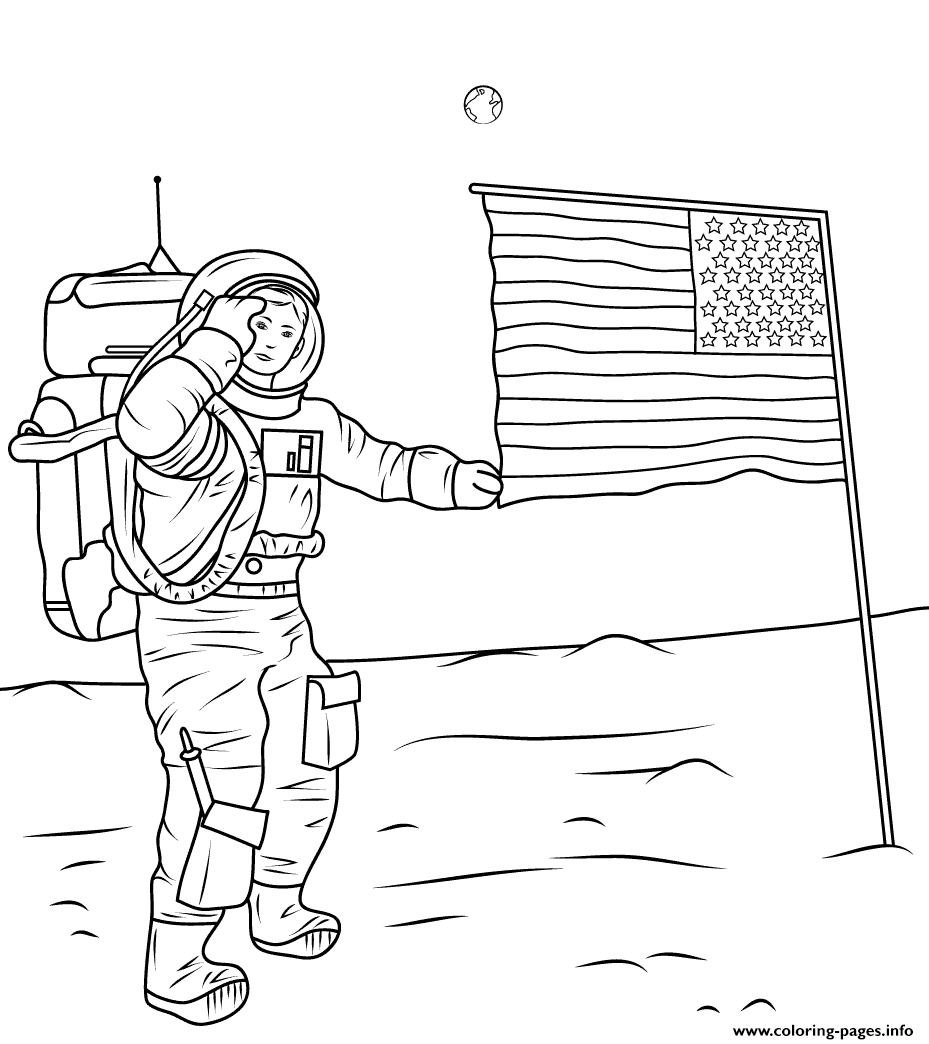 Neil Armstrong On Moon Usa America coloring