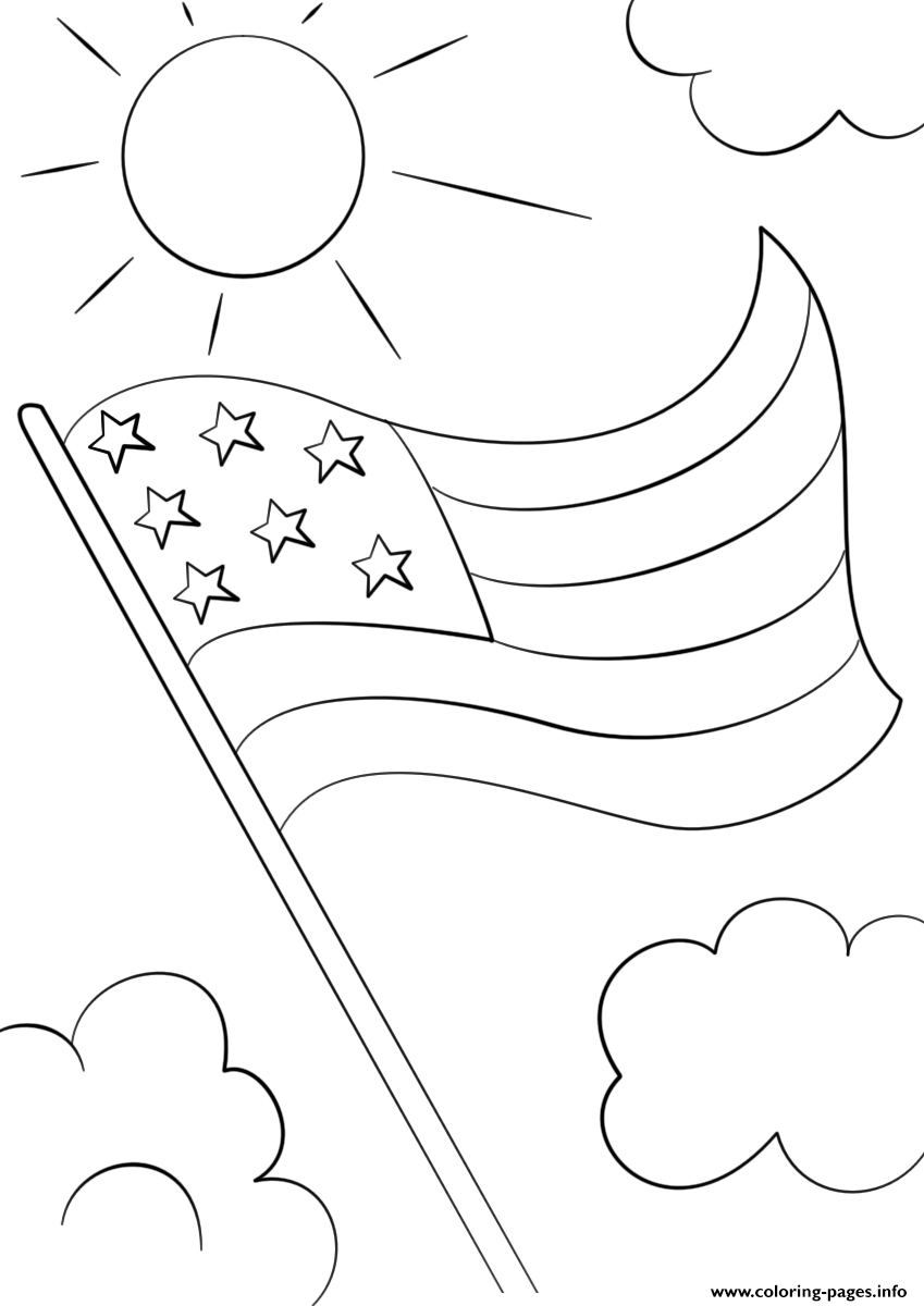 Cartoon Usa Flag Sun coloring