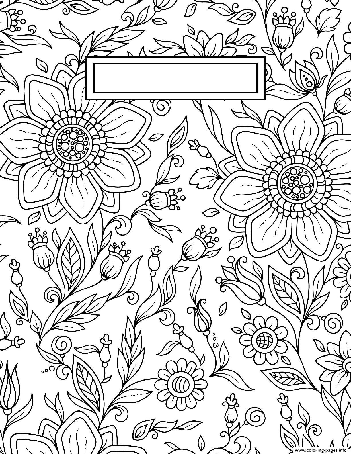 Binder Cover Adult Flowers Antistress coloring