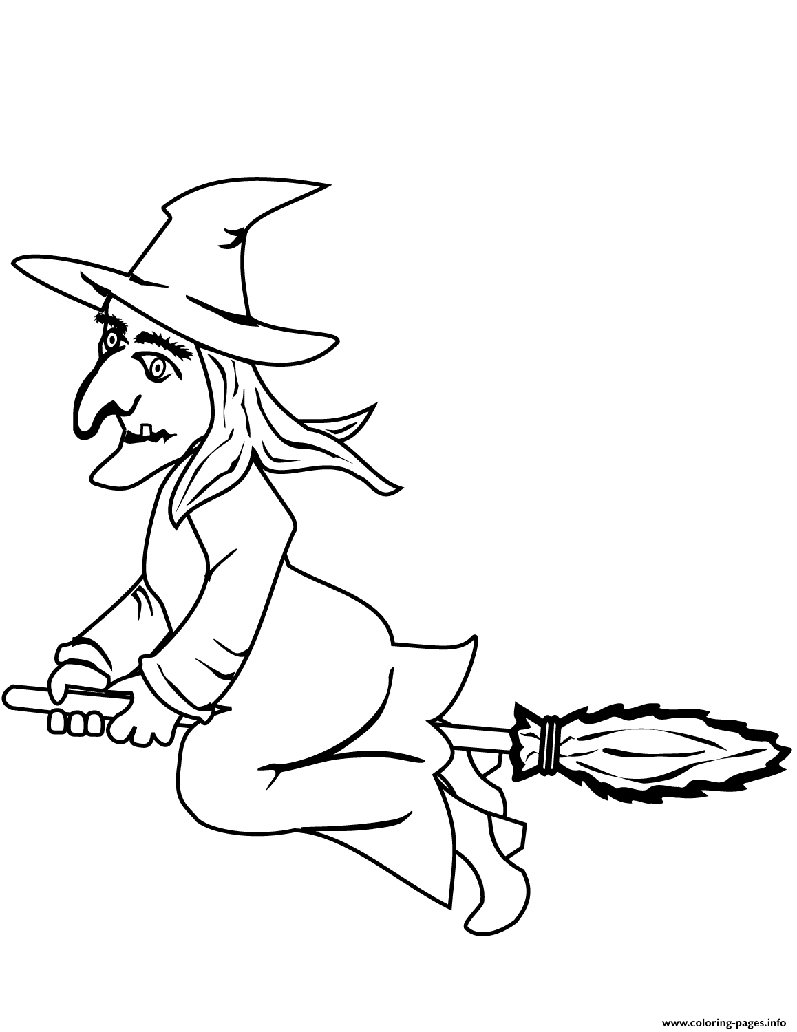 Halloween Witch On A Broom Halloween Coloring Pages Printable