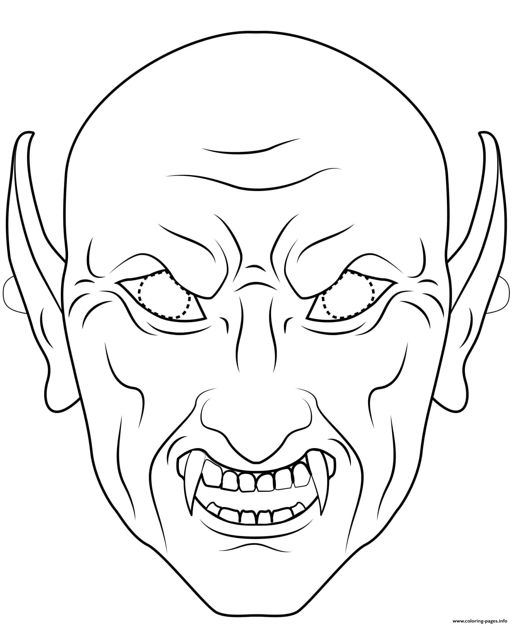 Vampire Mask Outline Halloween Coloring Pages Printable