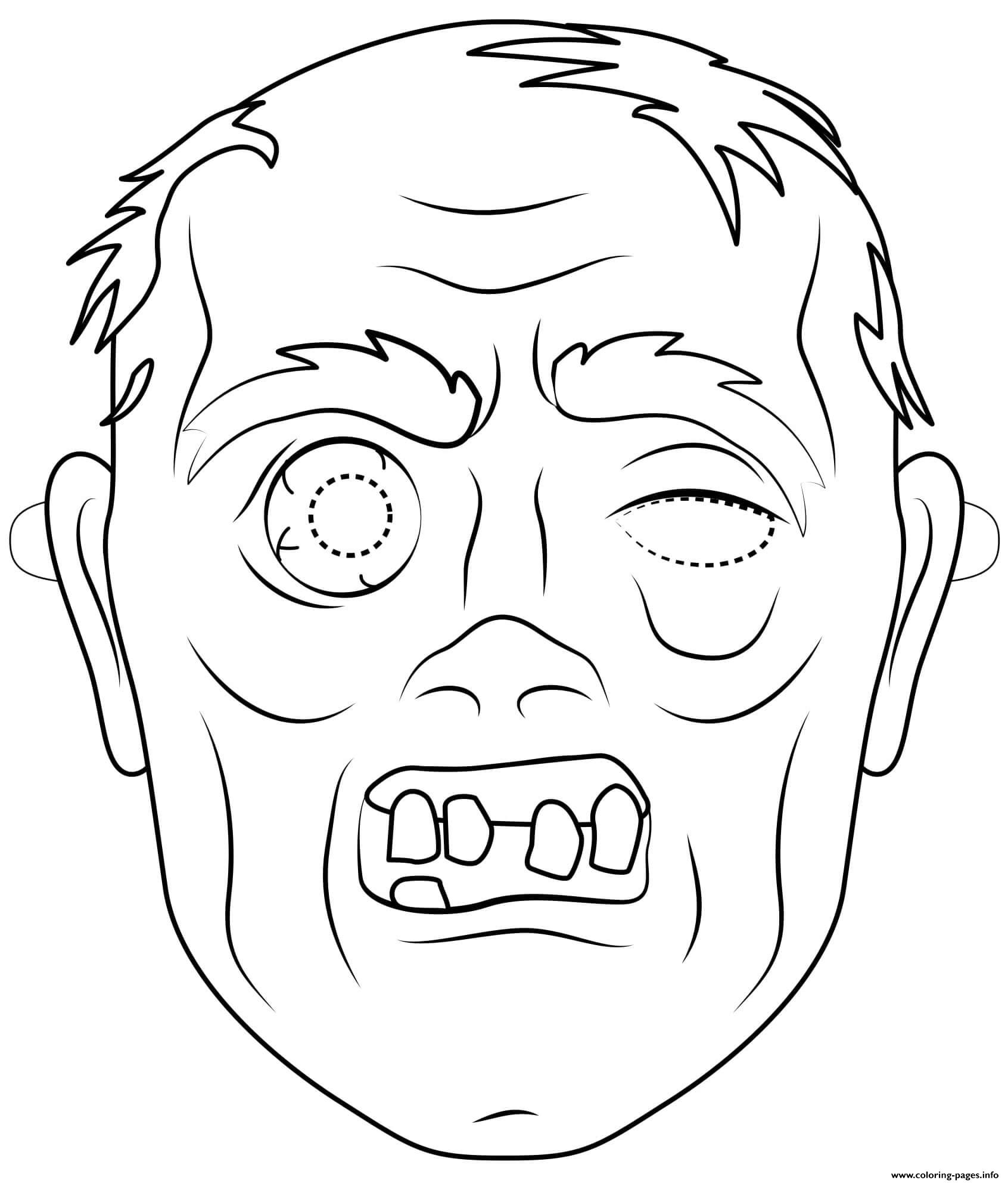 Zombie Mask Outline Halloween Coloring Page Printable
