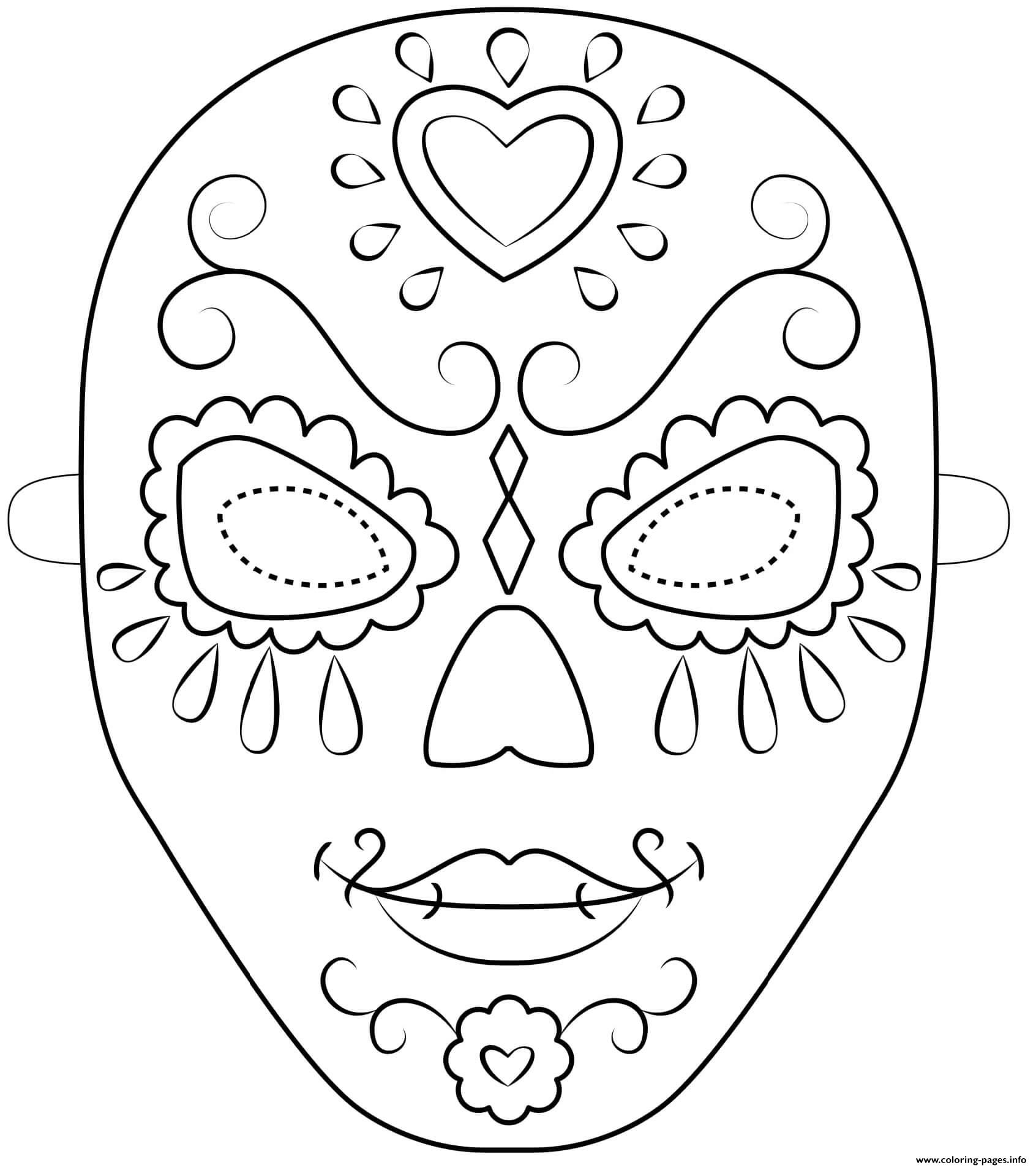 Day Of The Dead Mask Outline Halloween Coloring Page Printable