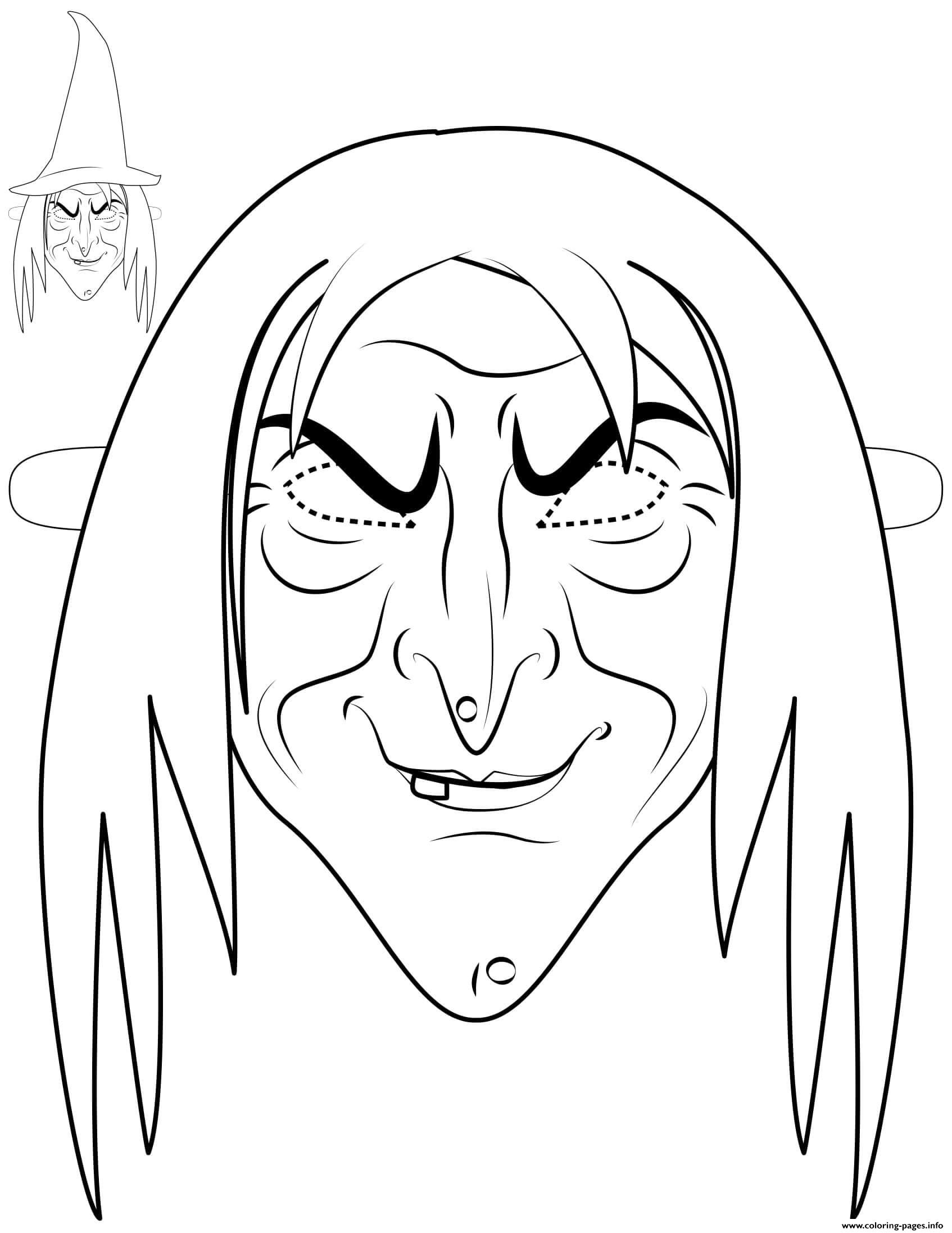 Witch Mask Outline Halloween coloring