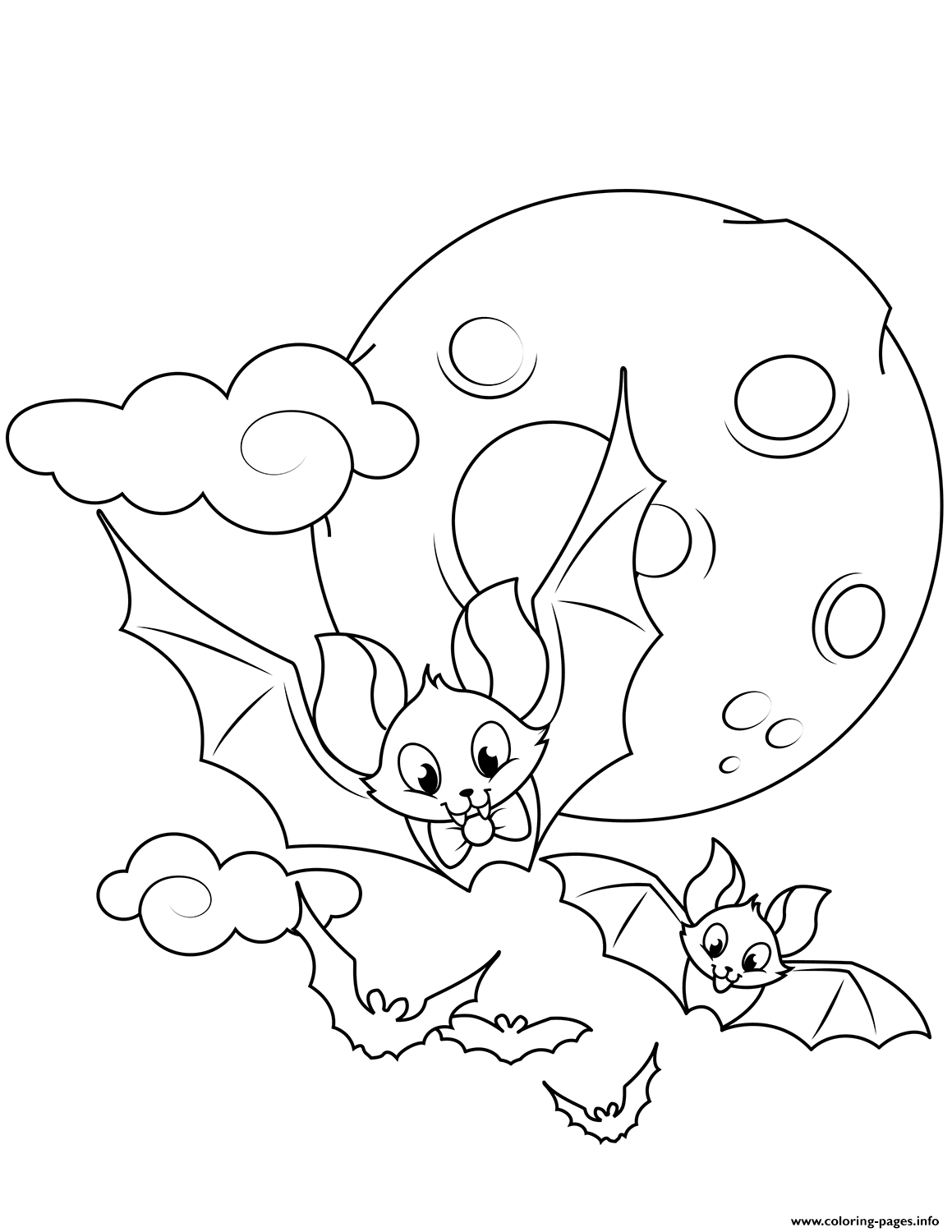 Cute Flying Bats Halloween Coloring page Printable