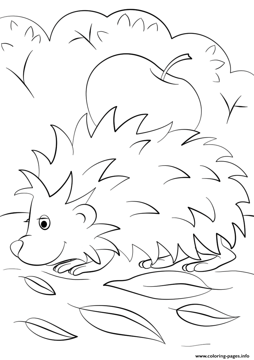 Hedgehog With Apple Fall coloring