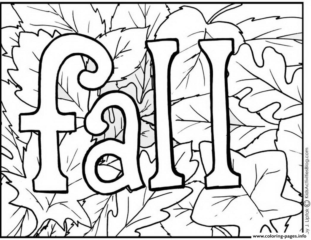 Fall Autum Text Coloring Pages Printable