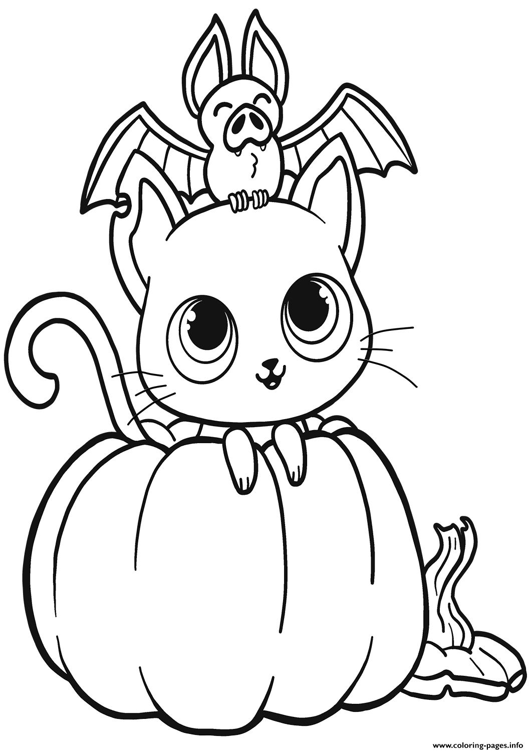 Bat Cat And Pumpkin Halloween Coloring Pages Printable