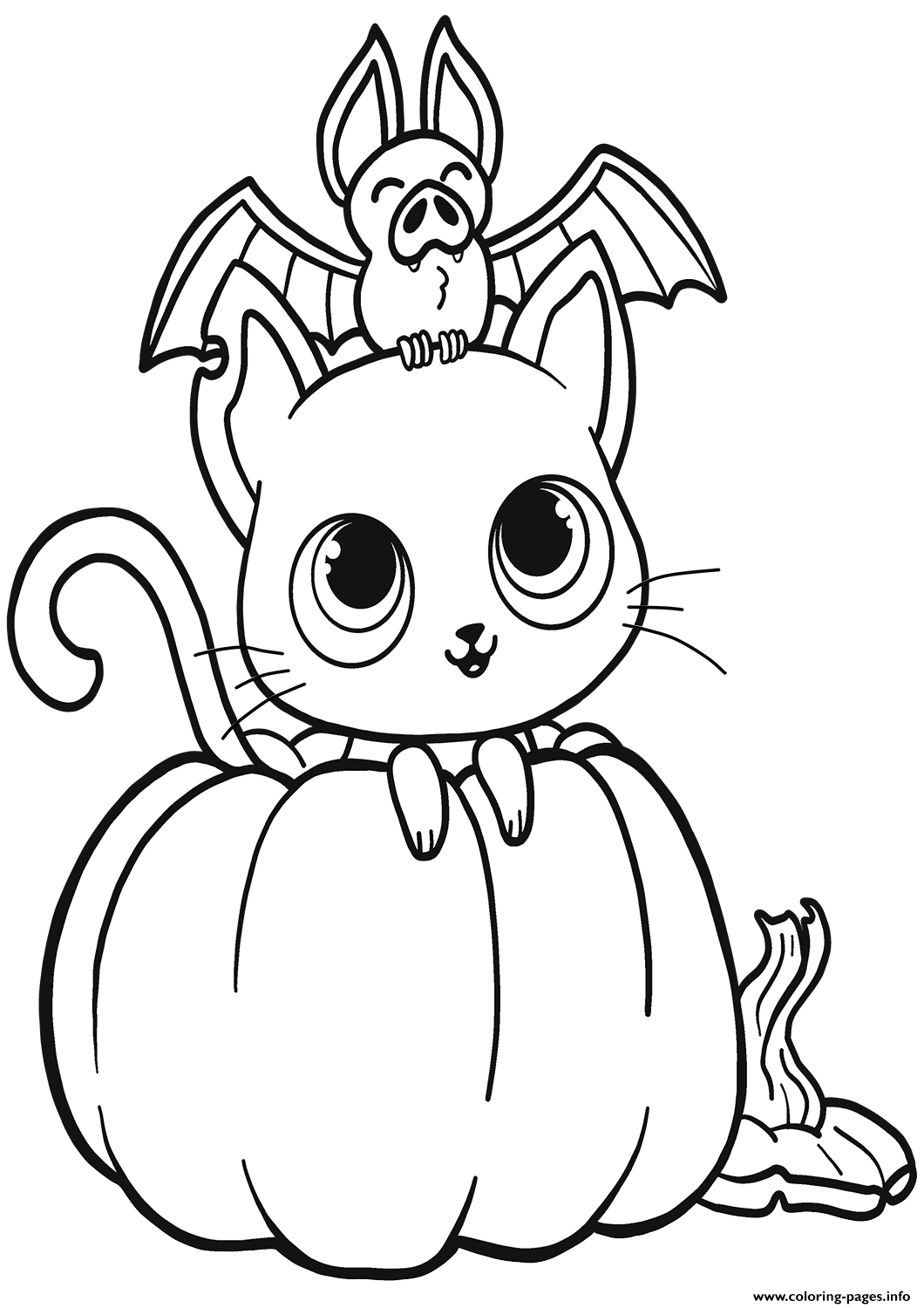 Bat Cat And Pumpkin Halloween Coloring Page Printable
