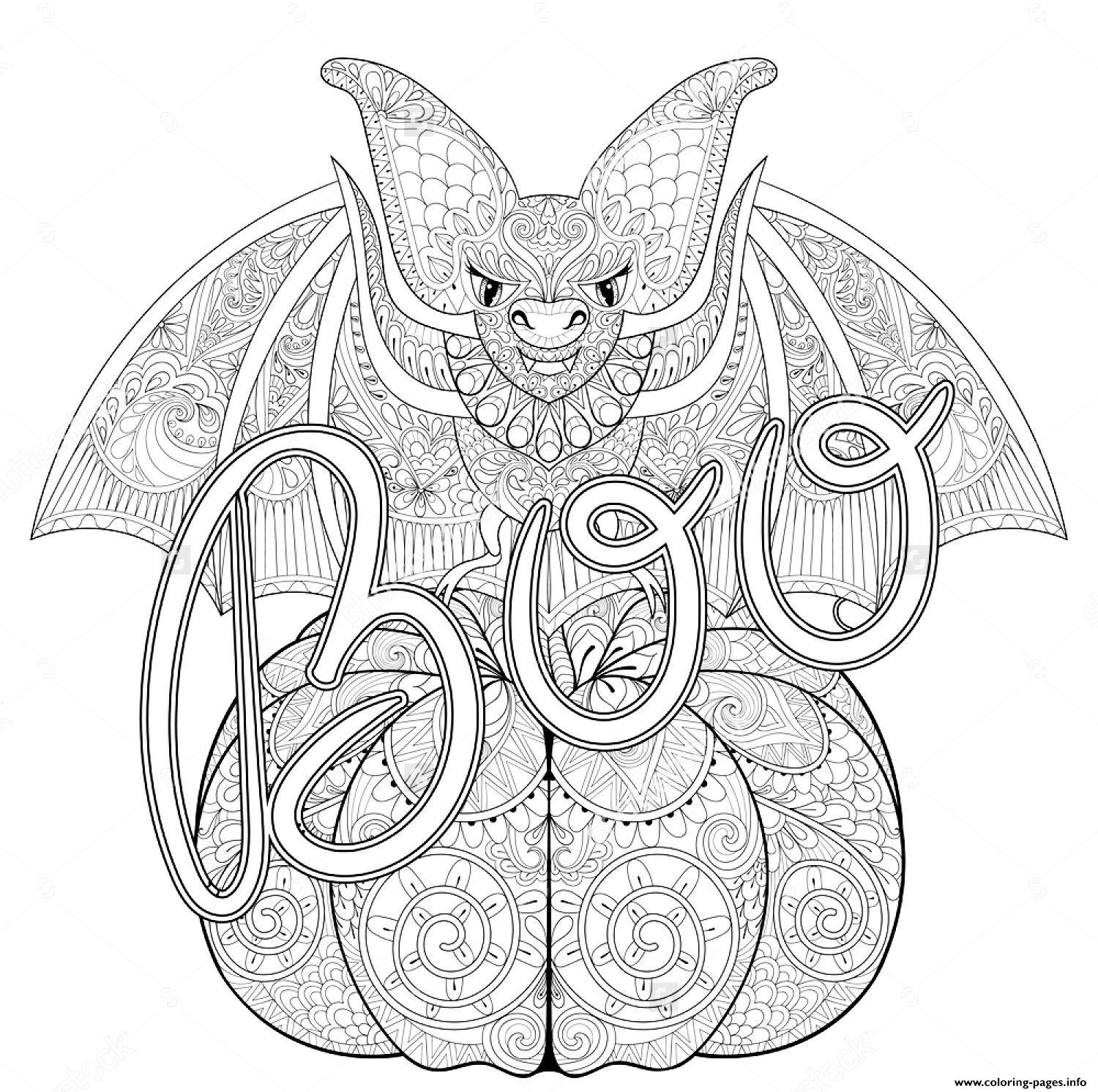 Zentangle Bat Halloween Adult Coloring Pages Printable