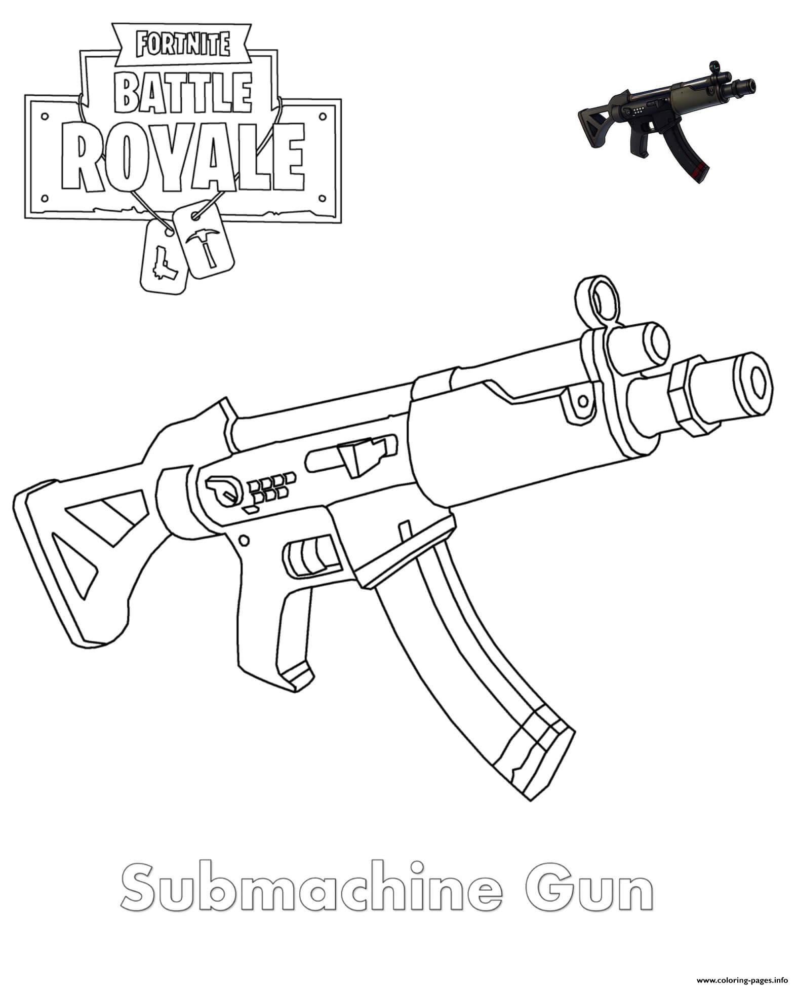 Submachine Gun Fortnite Coloring Pages Printable