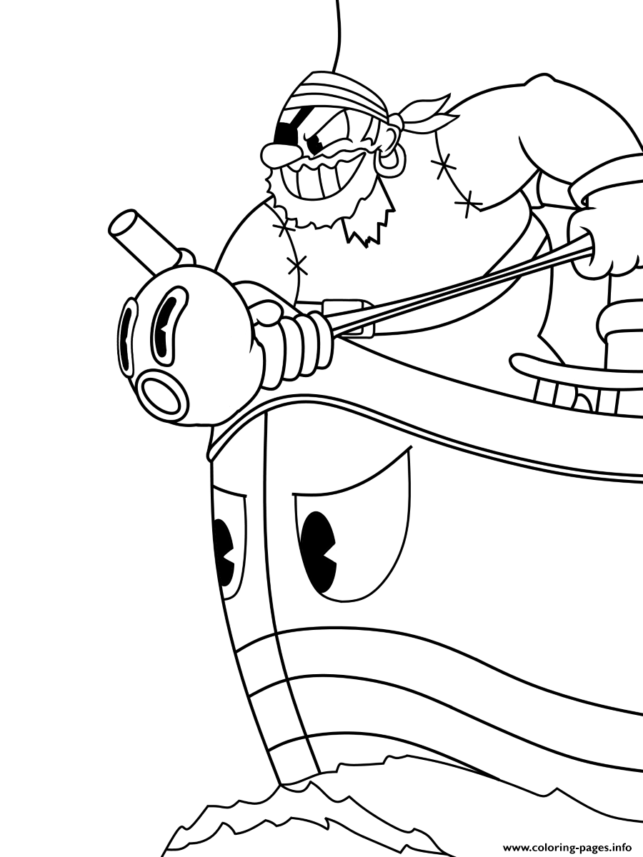 Cuphead Pirate Boat coloring
