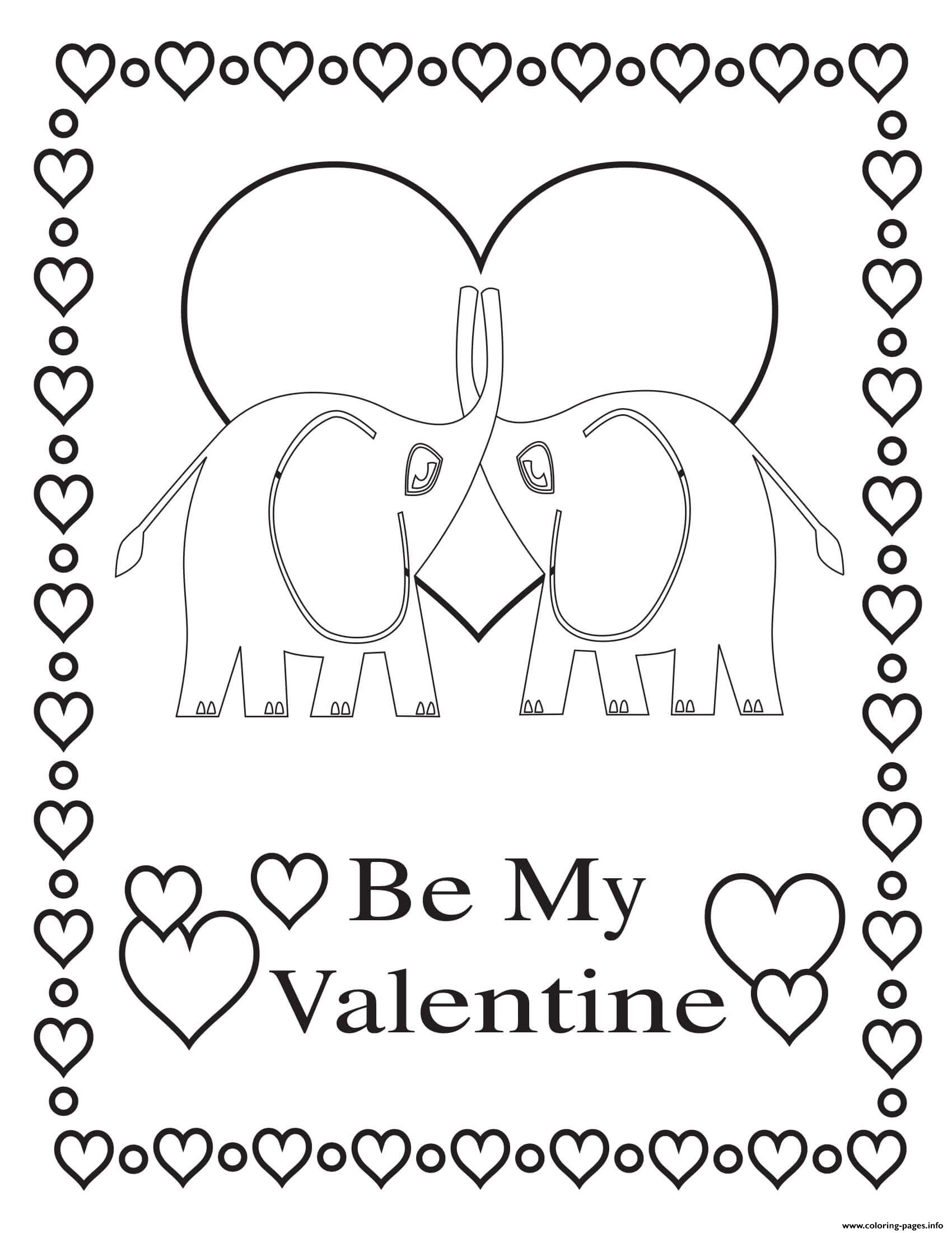 Be My Valentine Elephants coloring