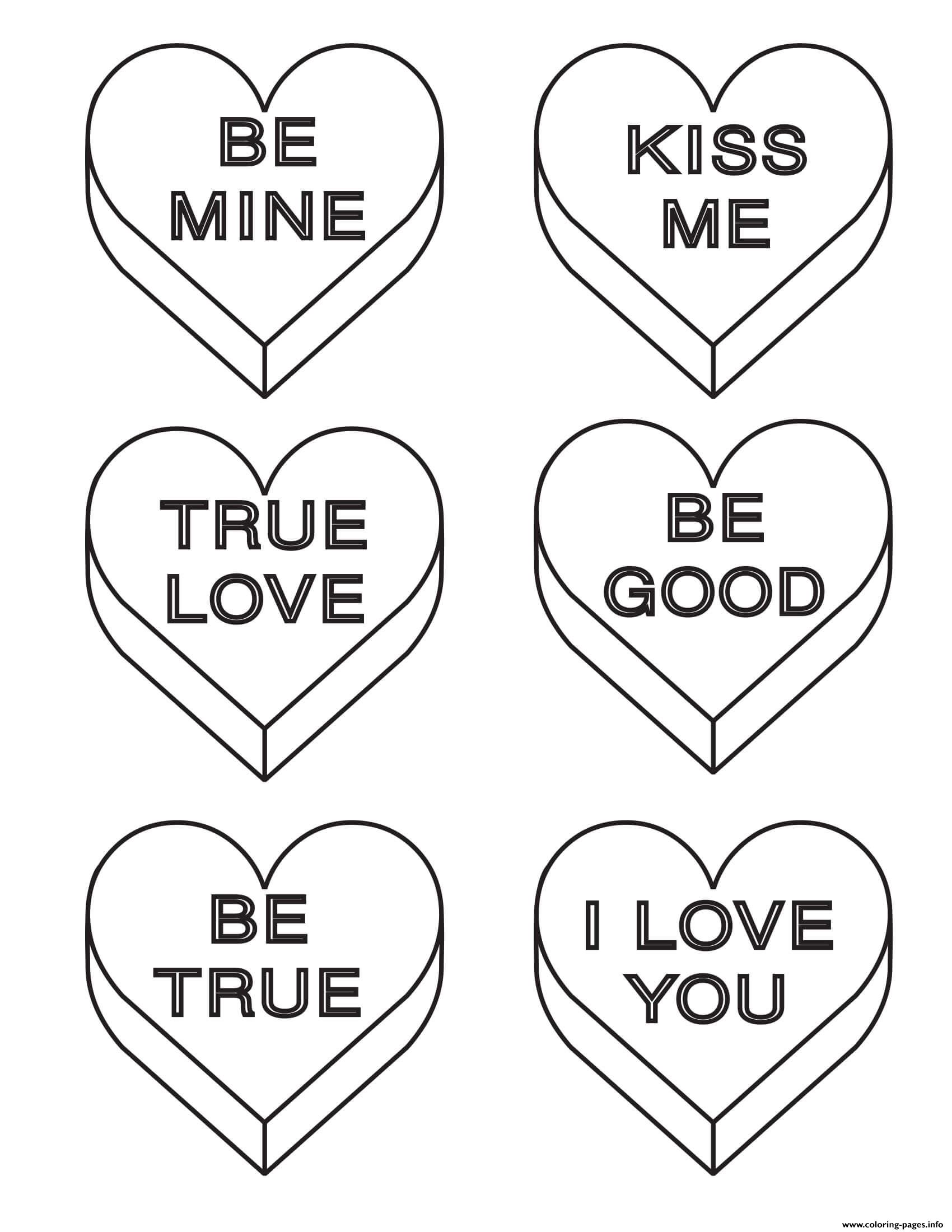 Valentine Conversation Hearts Coloring Pages Printable