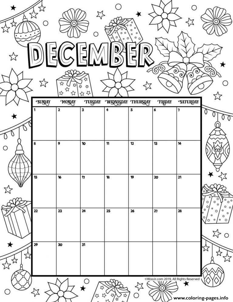 Free Printable December Calendar Coloring Page Coloring Pages