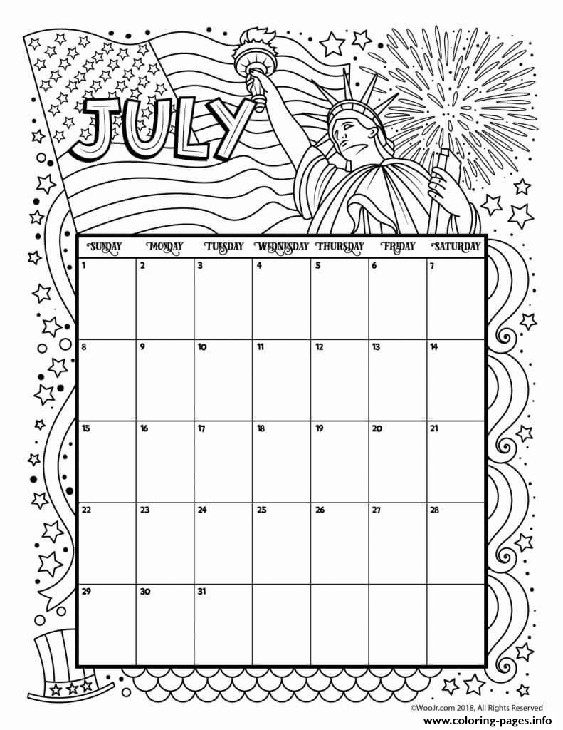 July Coloring Calendar Coloring page Printable